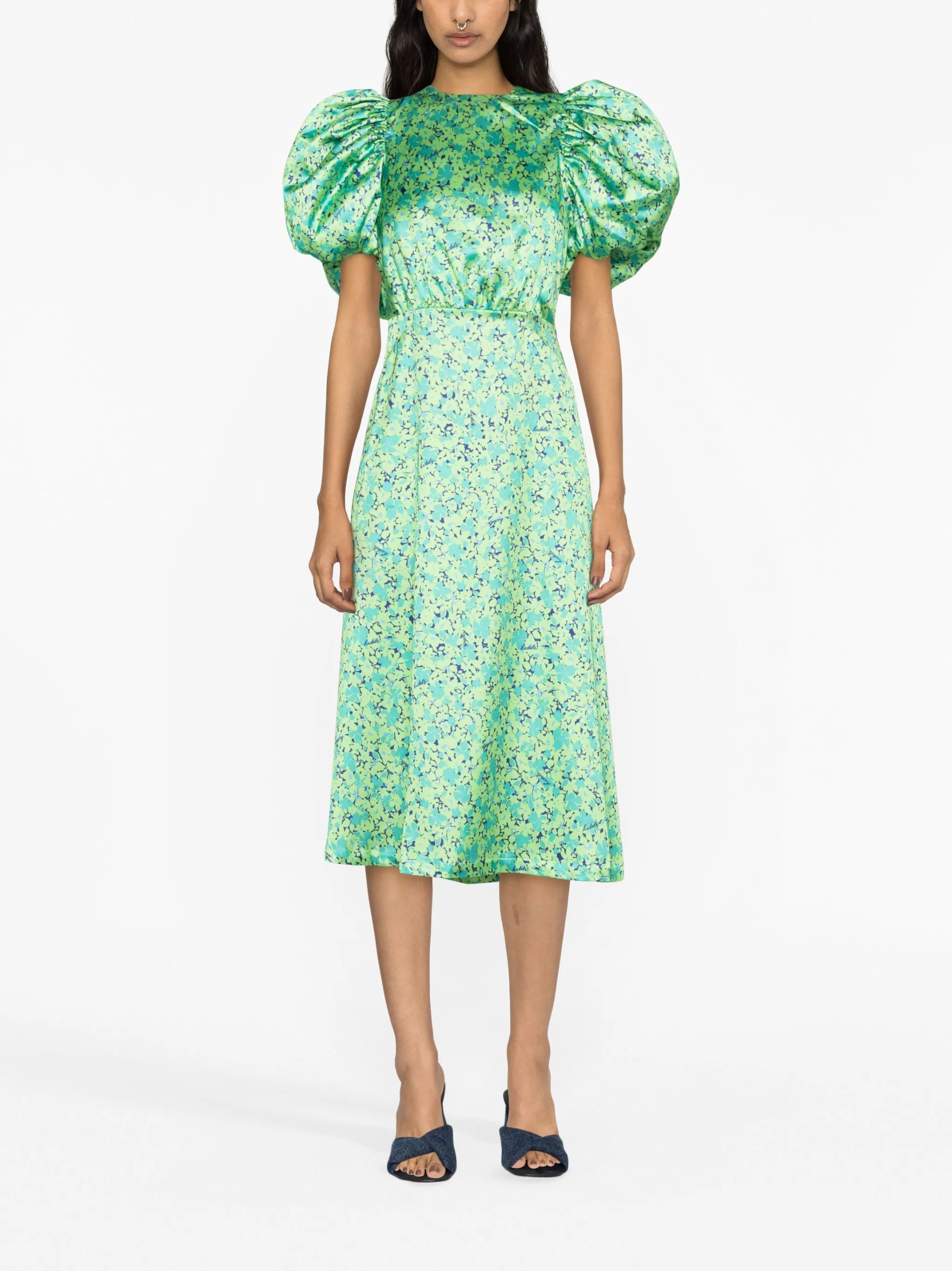floral-print satin midi-dress