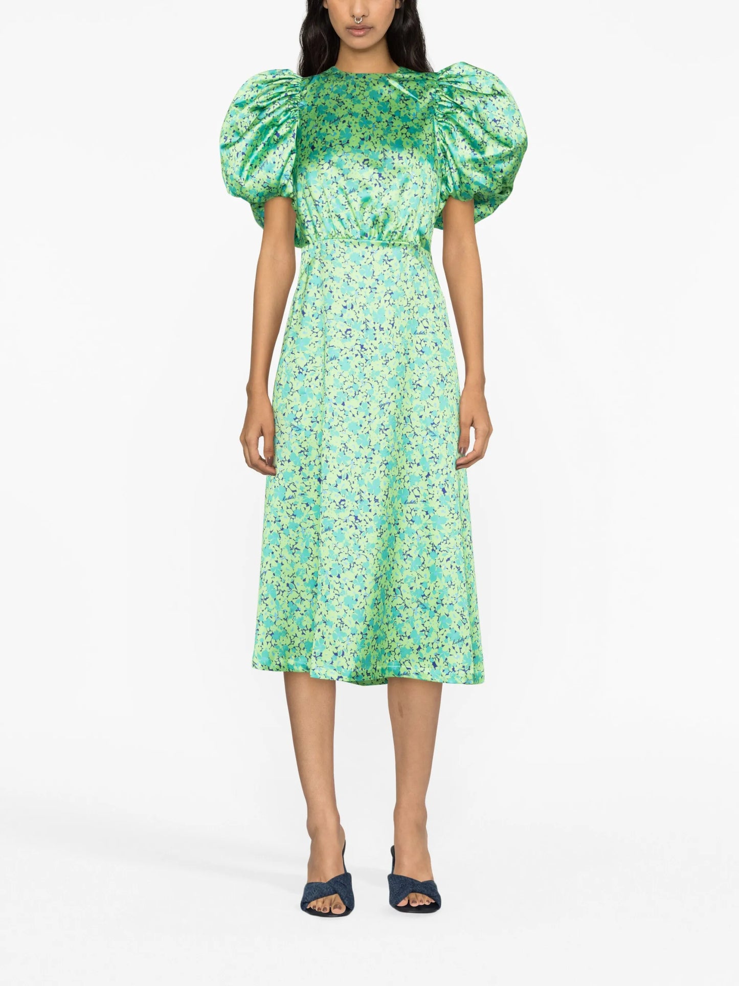 floral-print satin midi-dress
