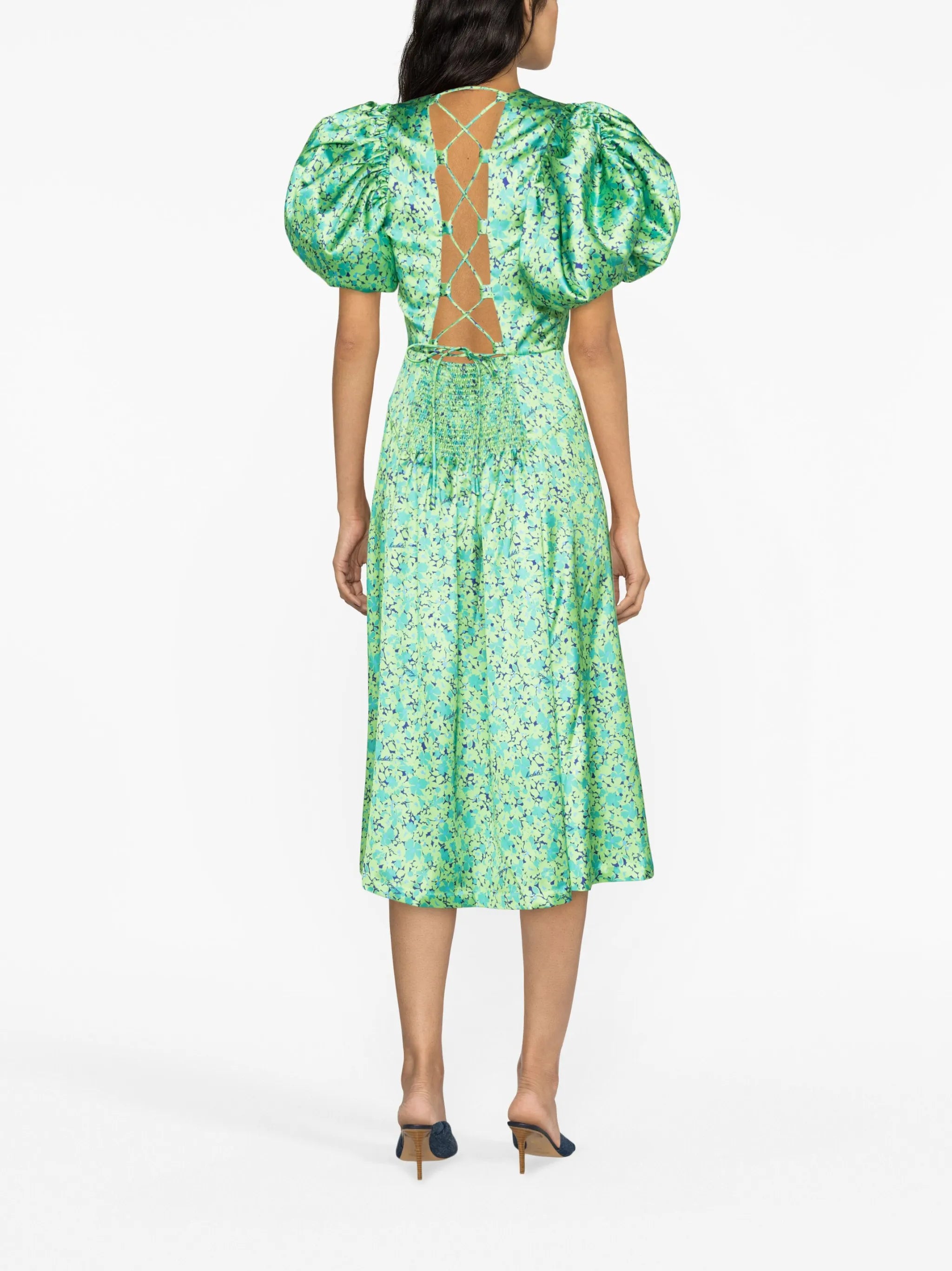 floral-print satin midi-dress