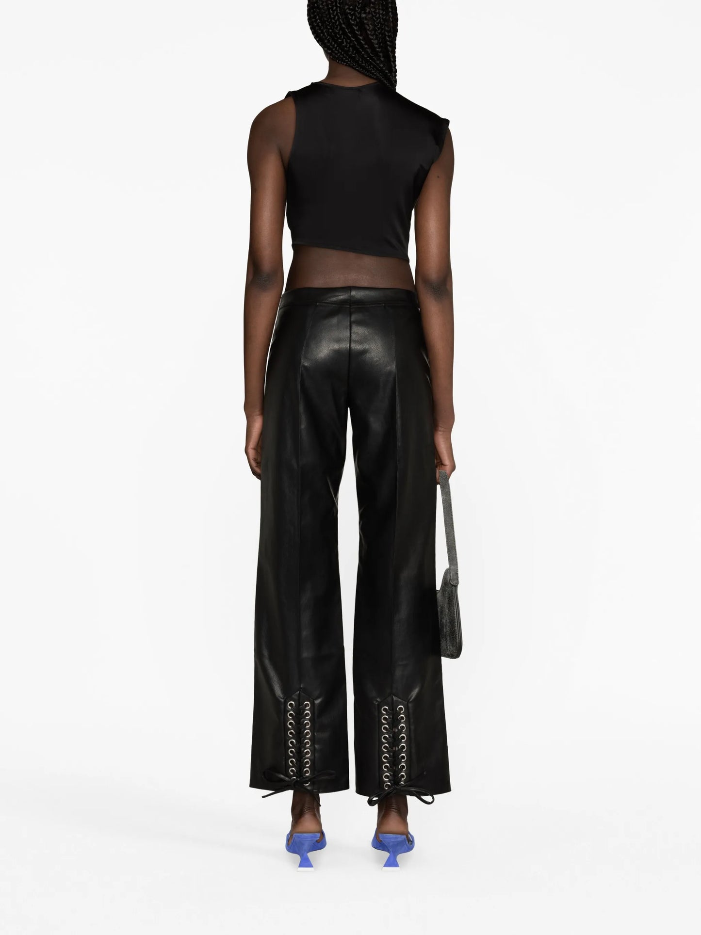 lace-up faux-leather trousers