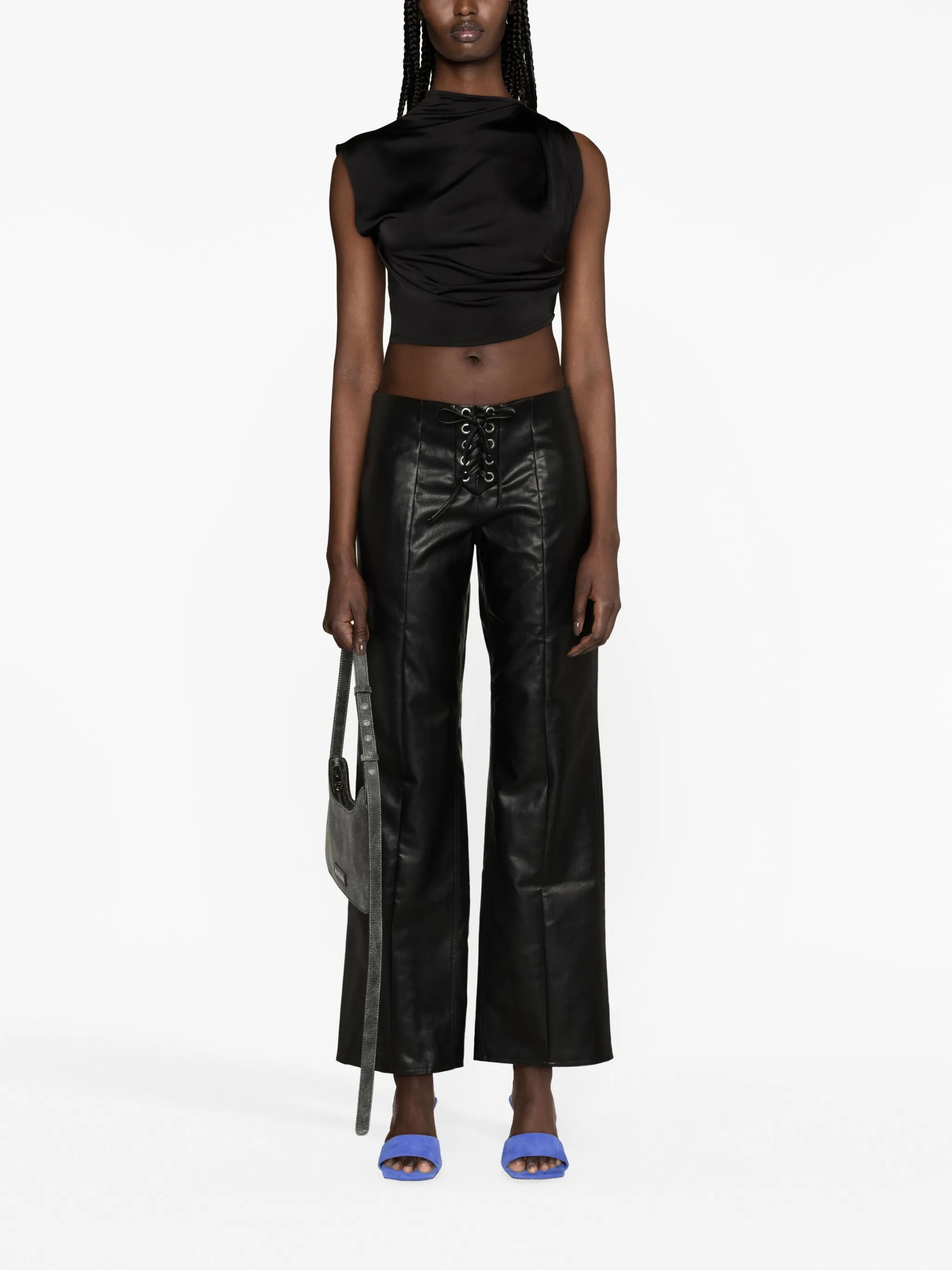lace-up faux-leather trousers