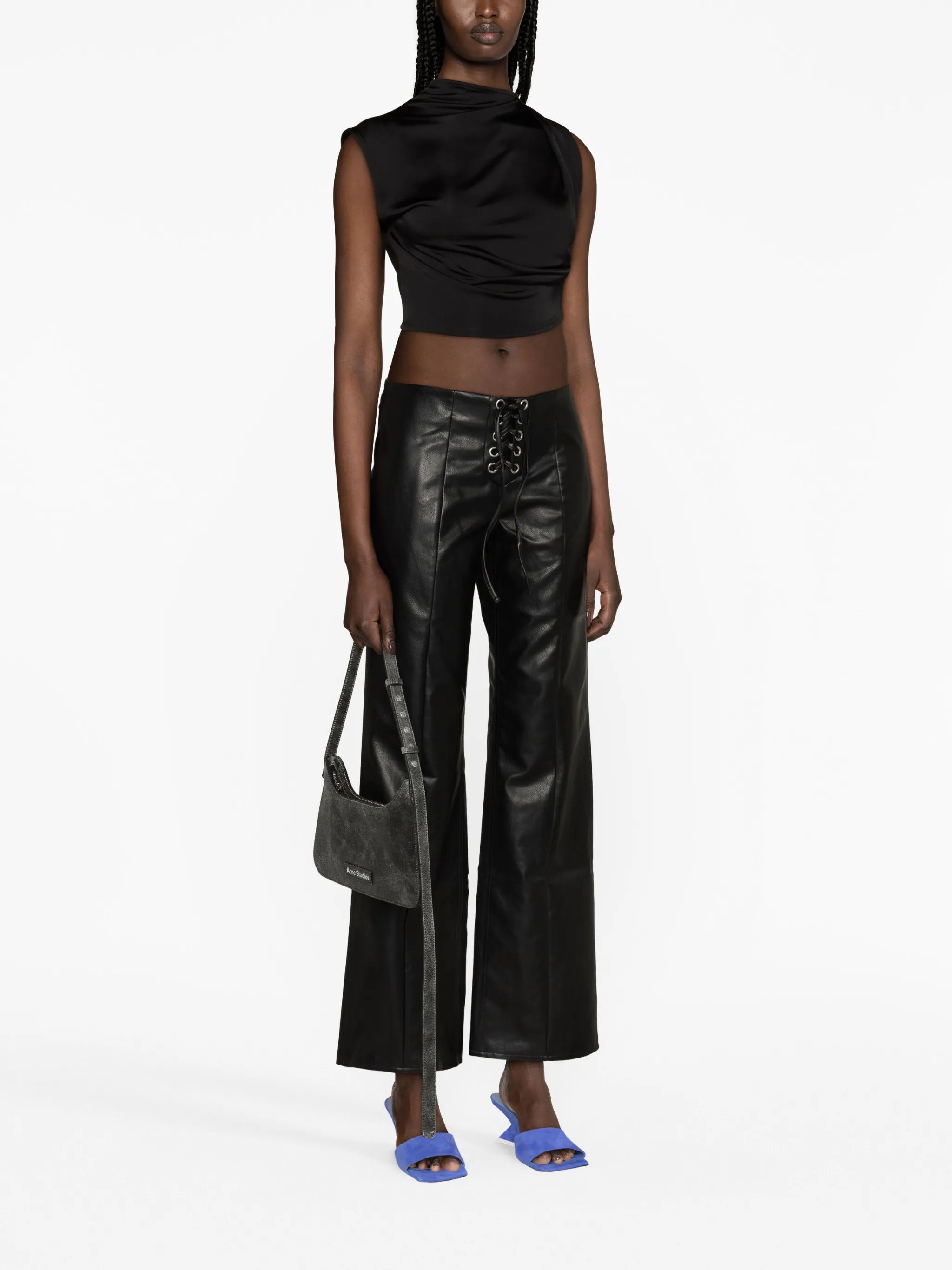 lace-up faux-leather trousers