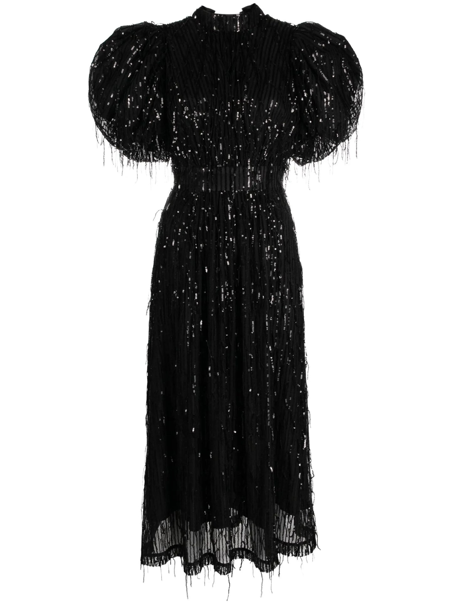 sequin-embellished puff-sleeve midi dress