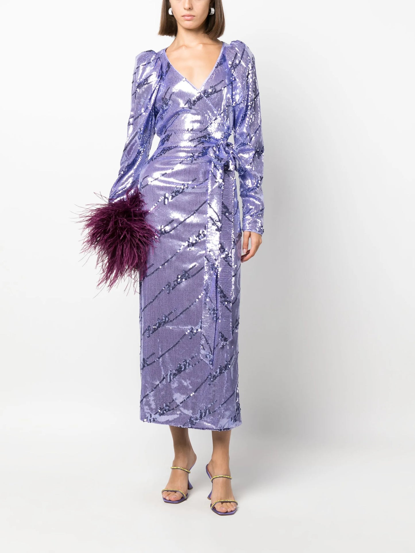 sequinned wrap midi dress