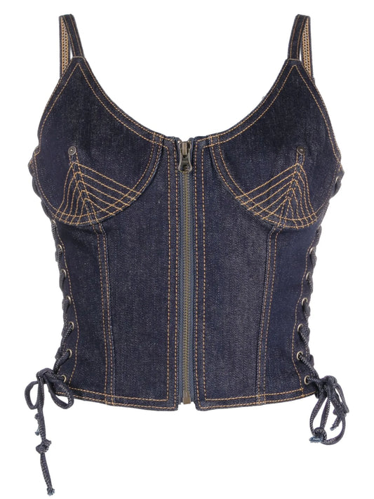contrast-stitching denim corset top