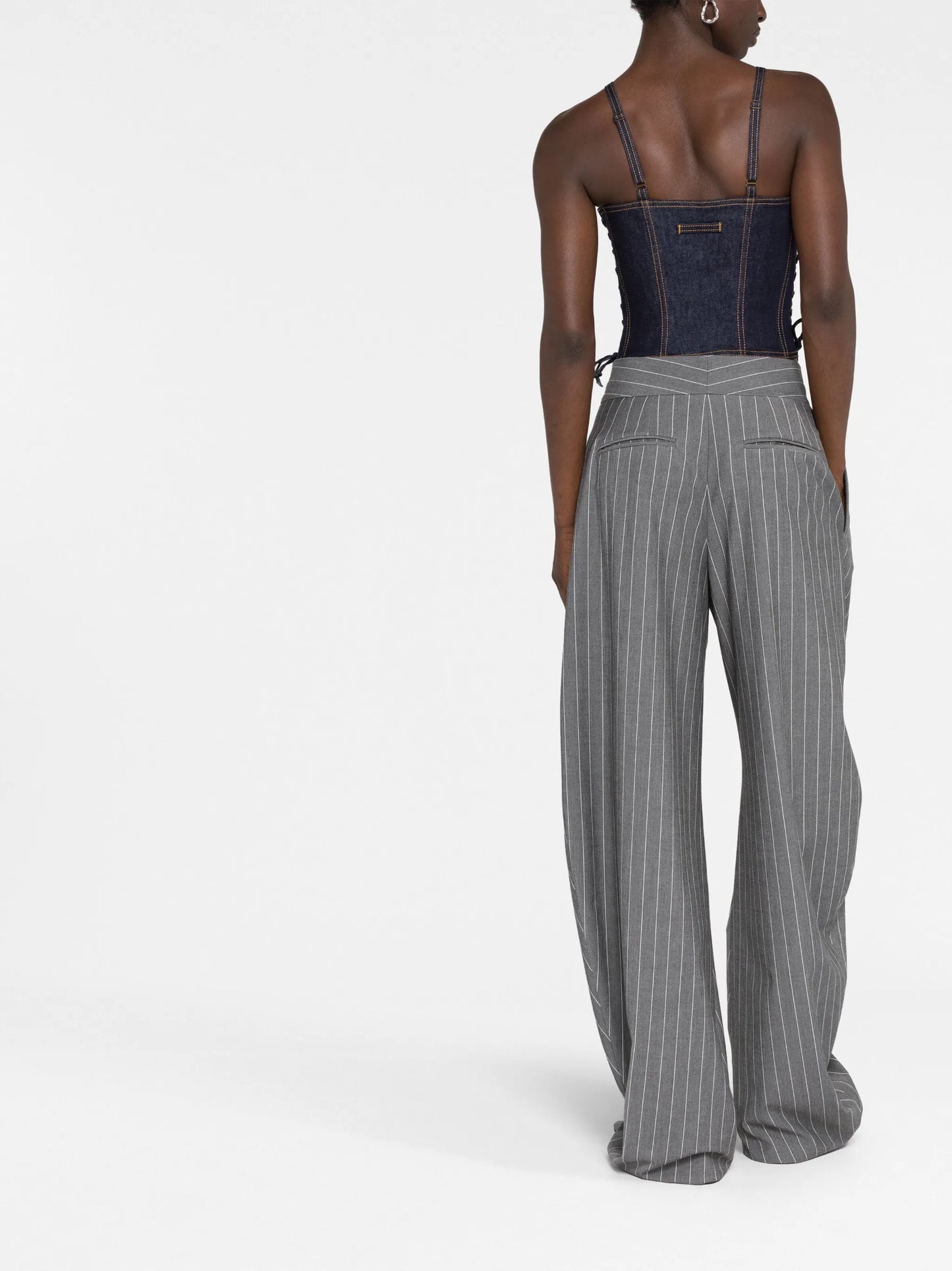contrast-stitching denim corset top