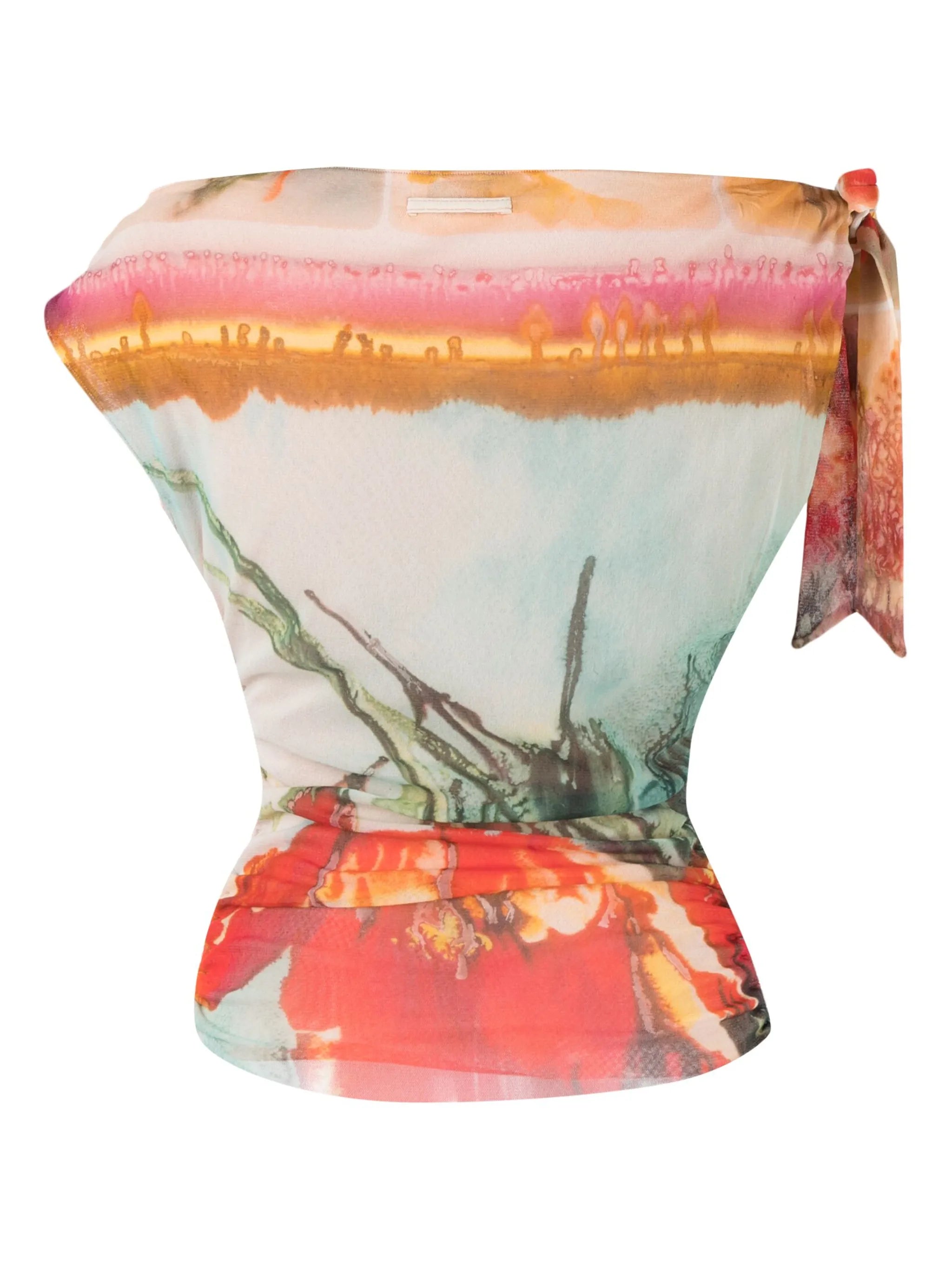 floral scarf-print one-shoulder top