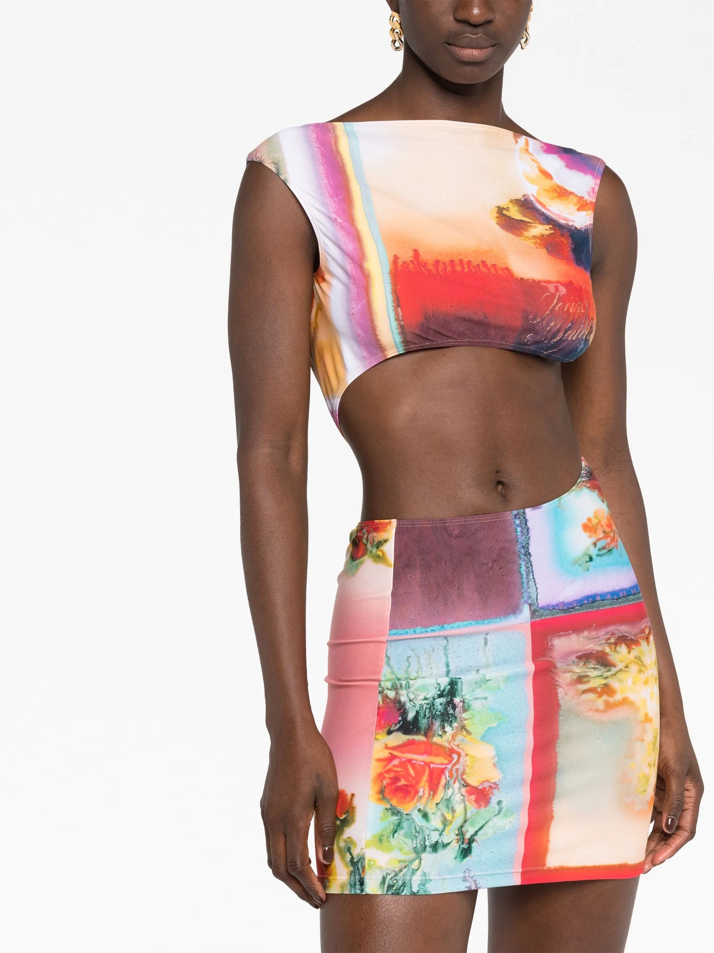 floral-print asymmetric minidress
