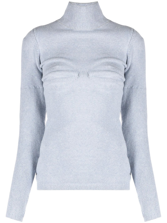 high-neck ribbed-knit jumper