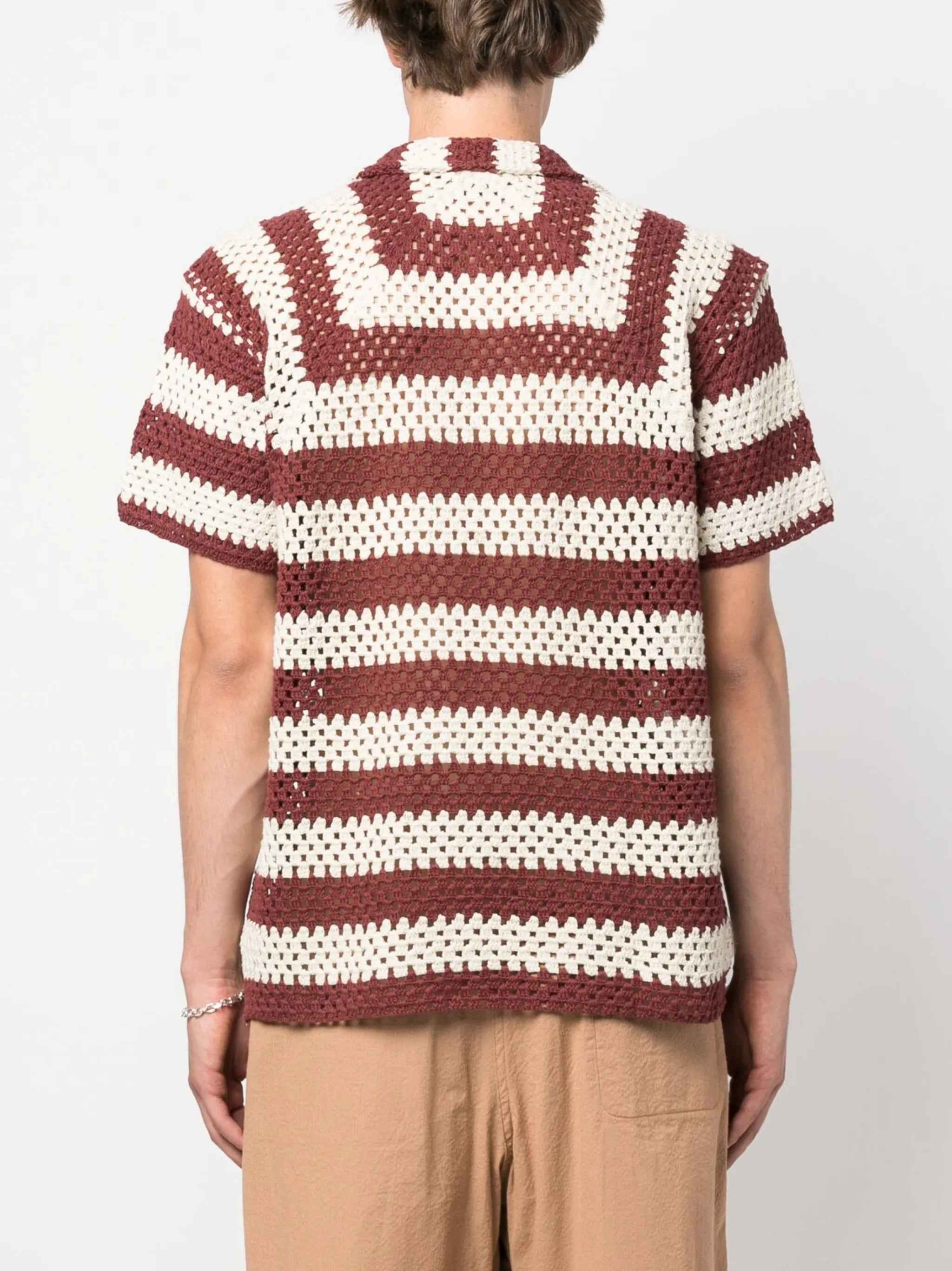 striped crochet-knit shirt