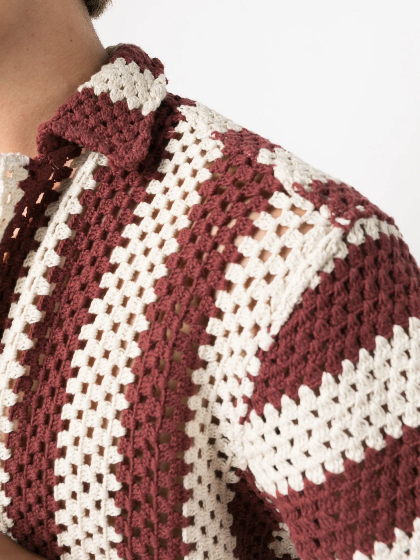 striped crochet-knit shirt