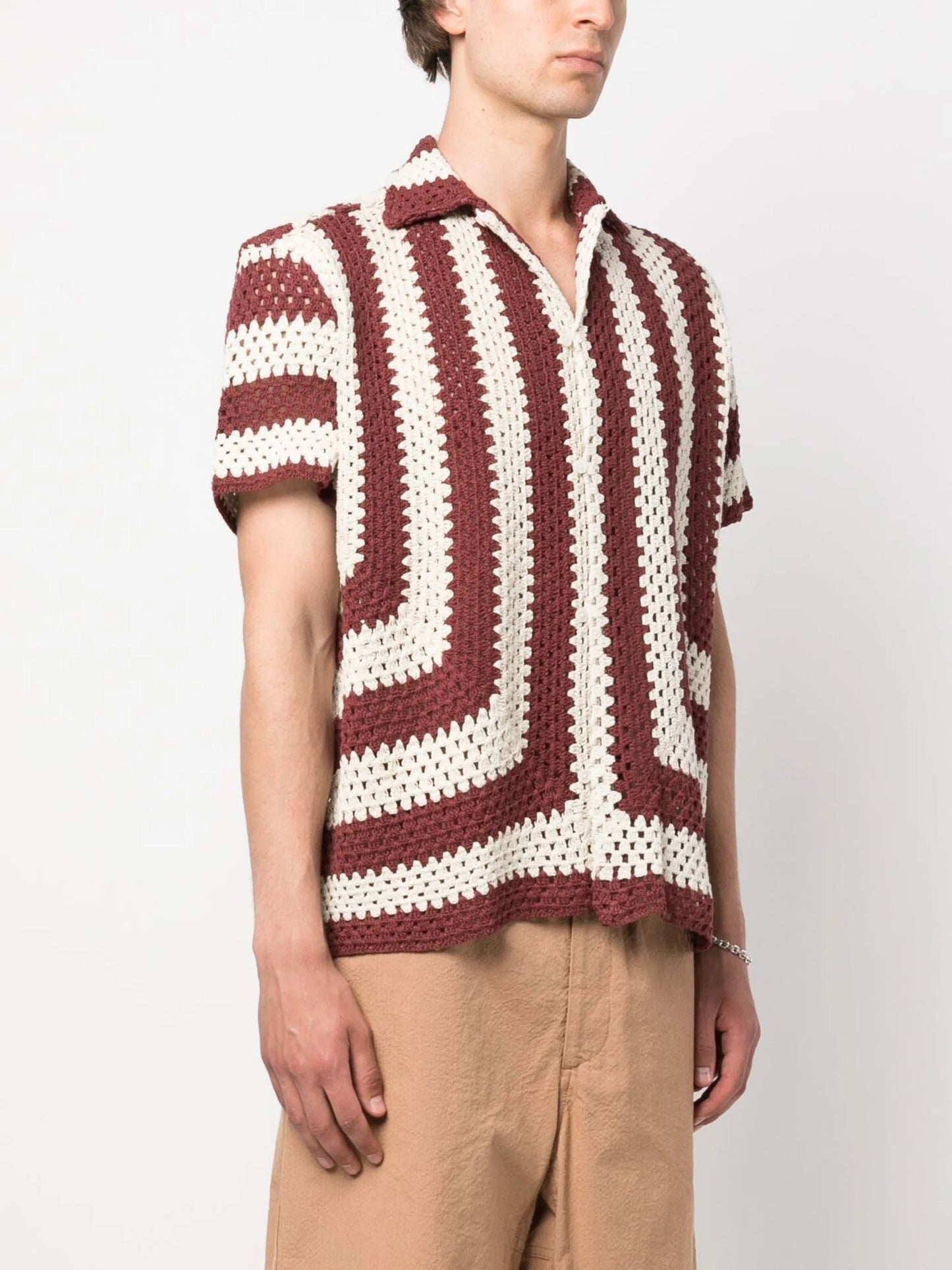 striped crochet-knit shirt