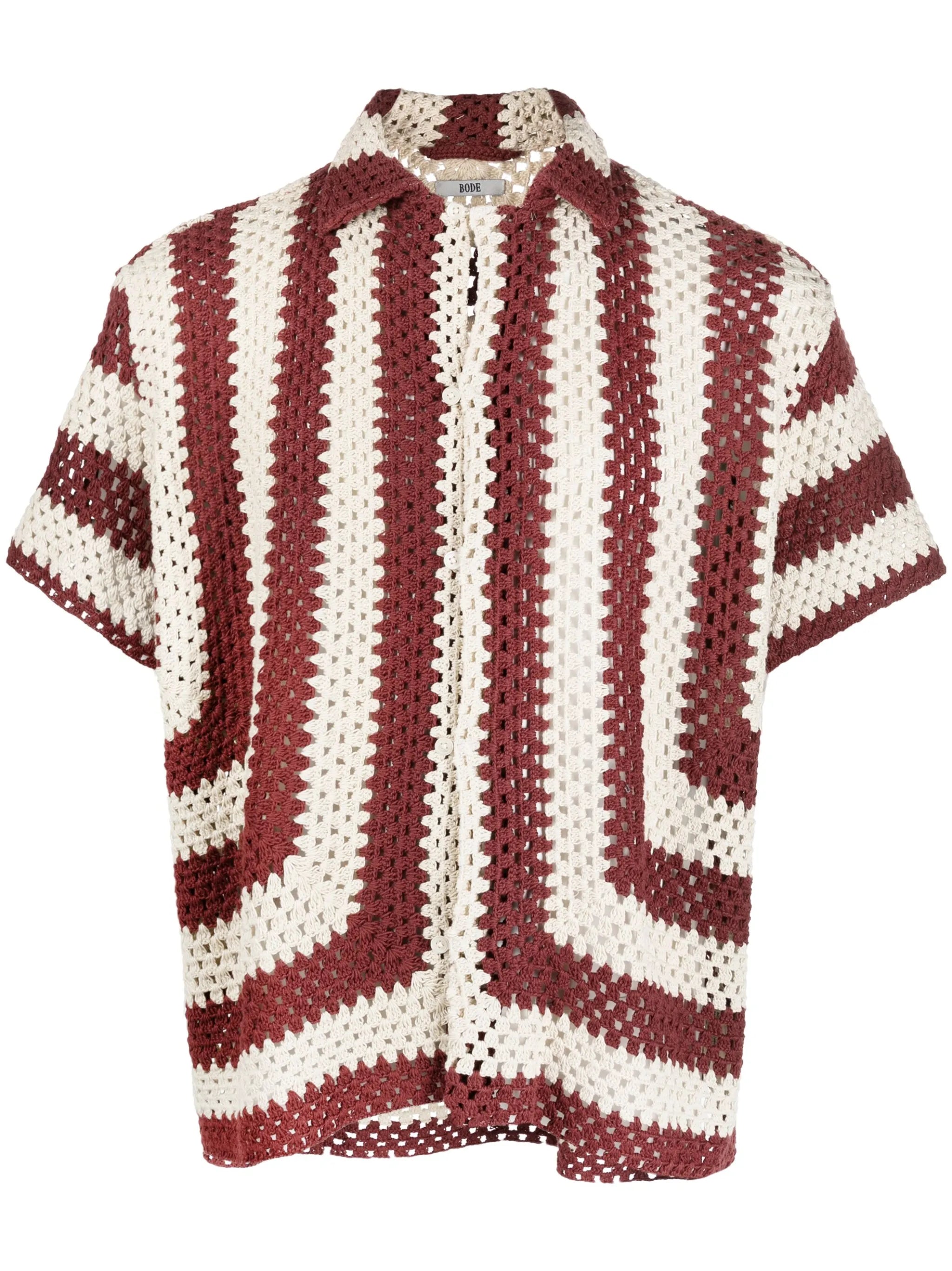 striped crochet-knit shirt