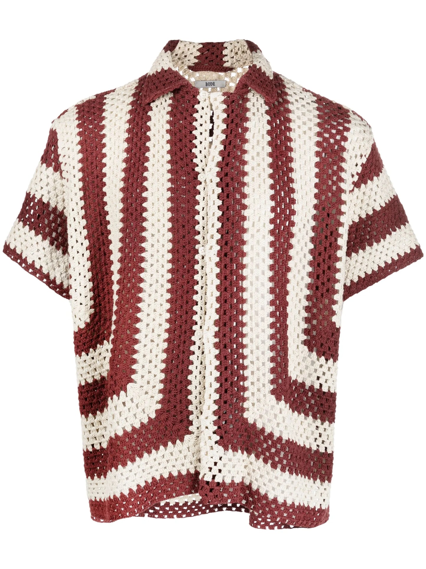 striped crochet-knit shirt