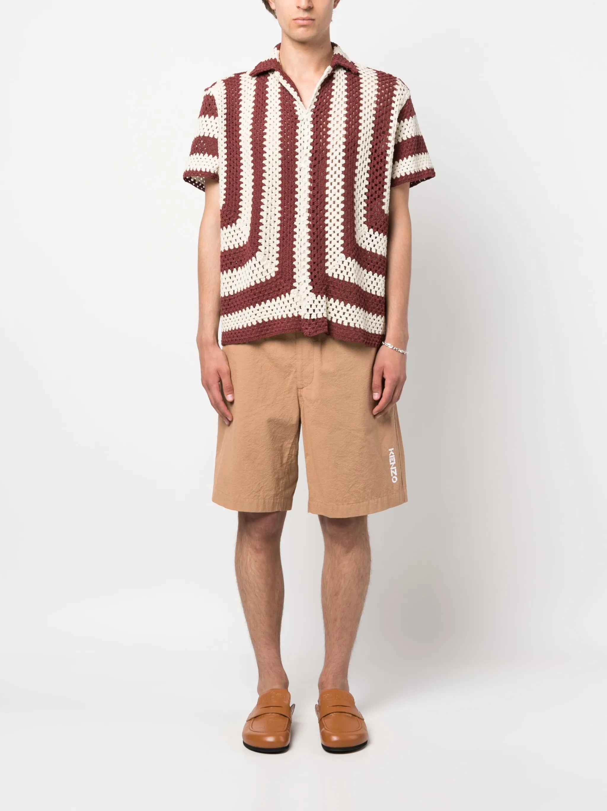 striped crochet-knit shirt