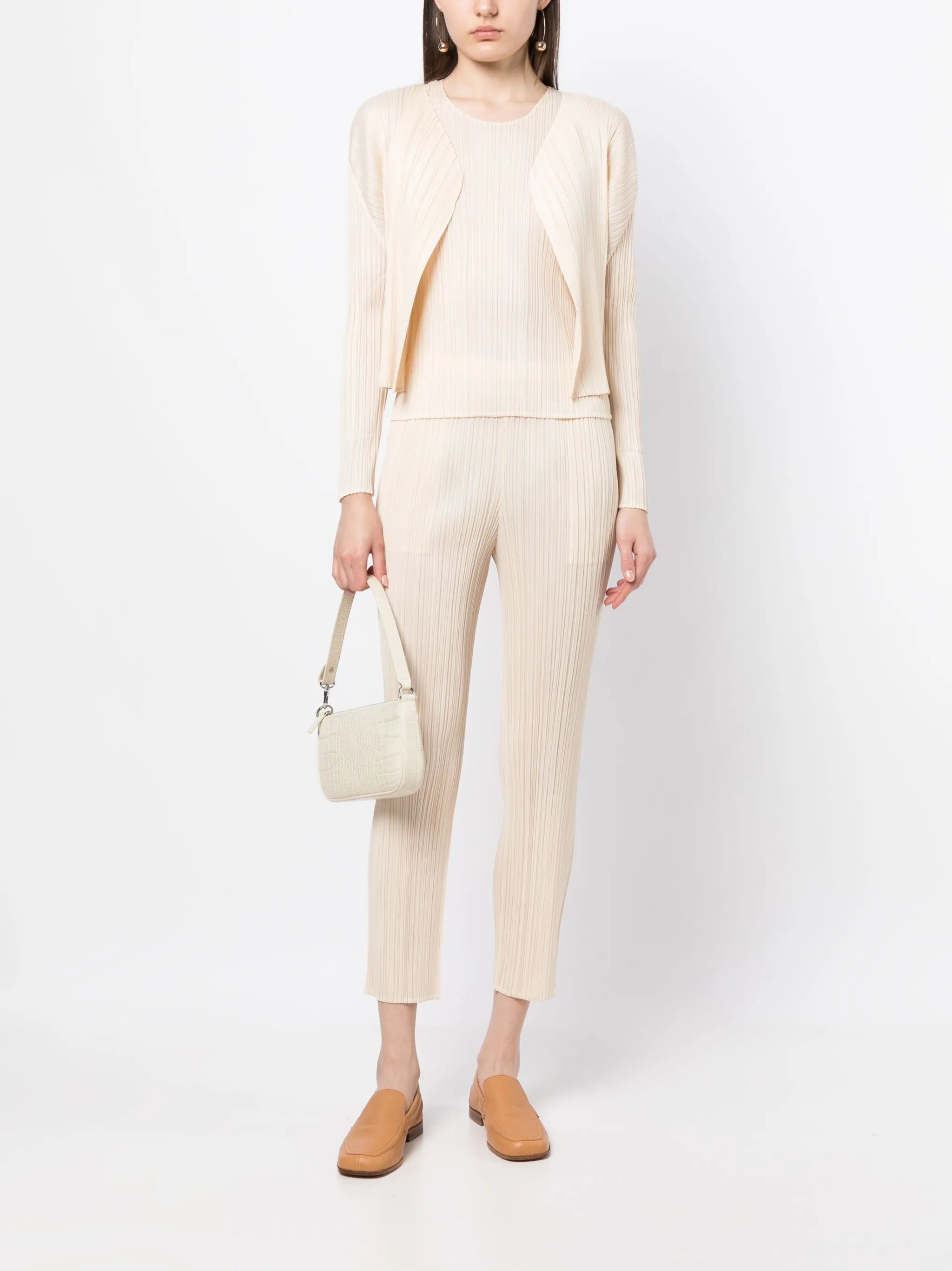 cropped plissé cardigan