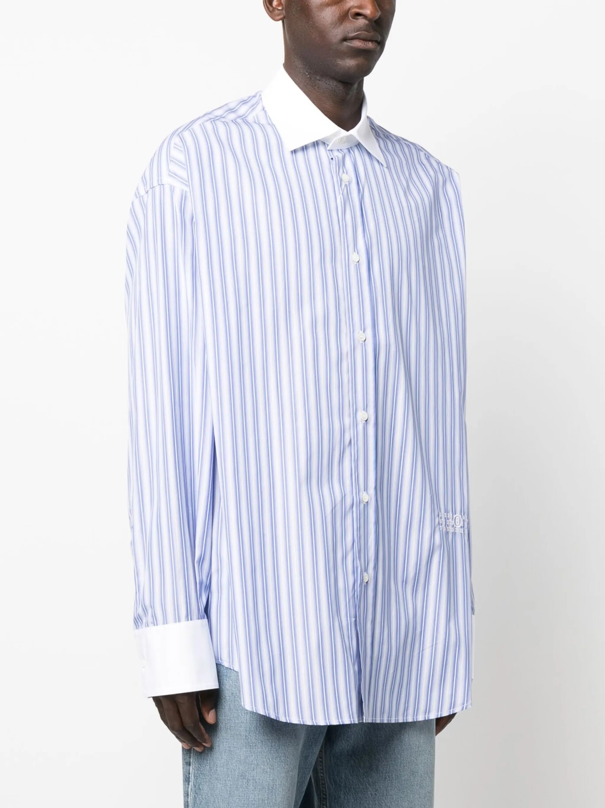 logo-embroidered striped cotton shirt