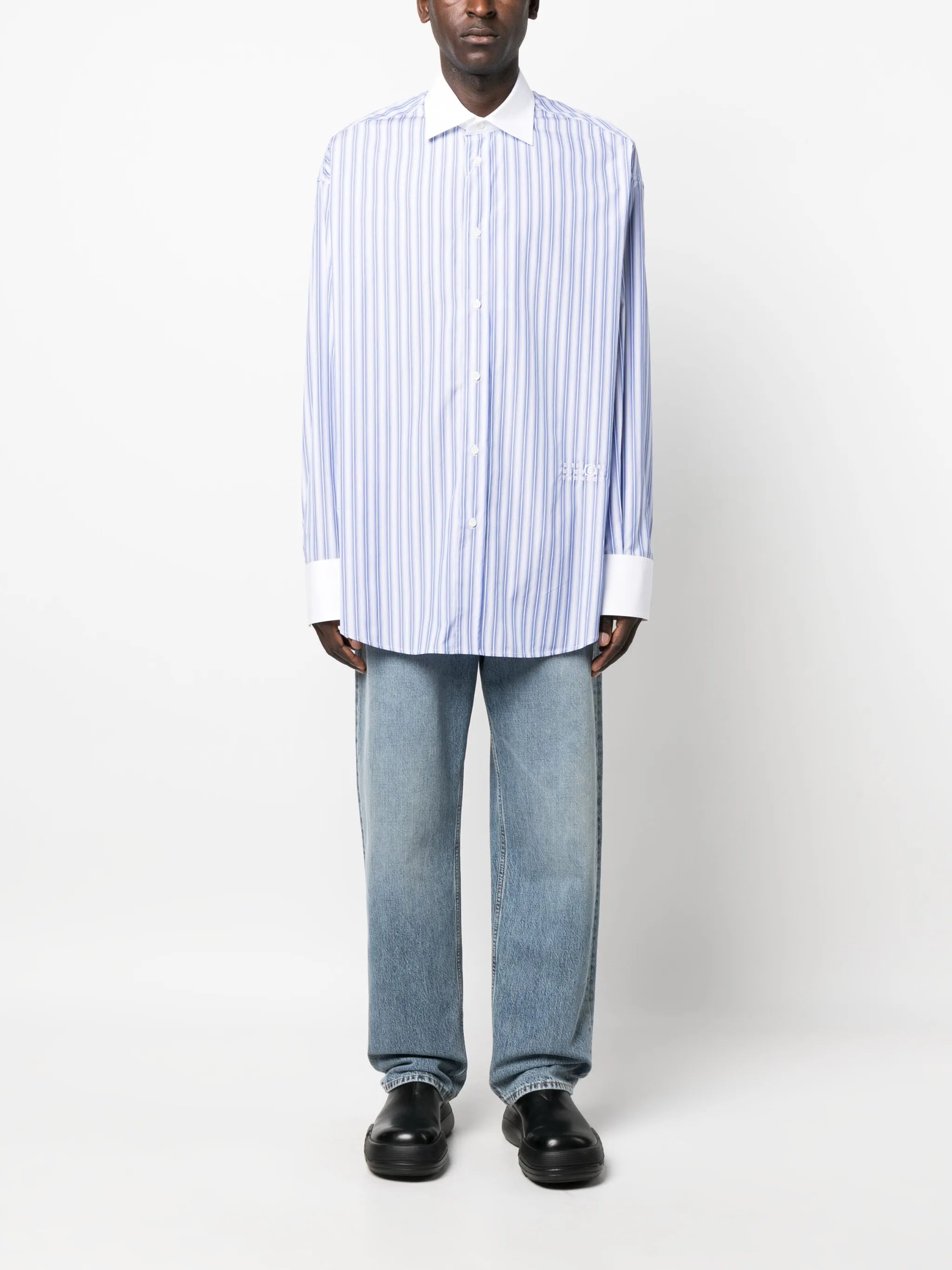 logo-embroidered striped cotton shirt