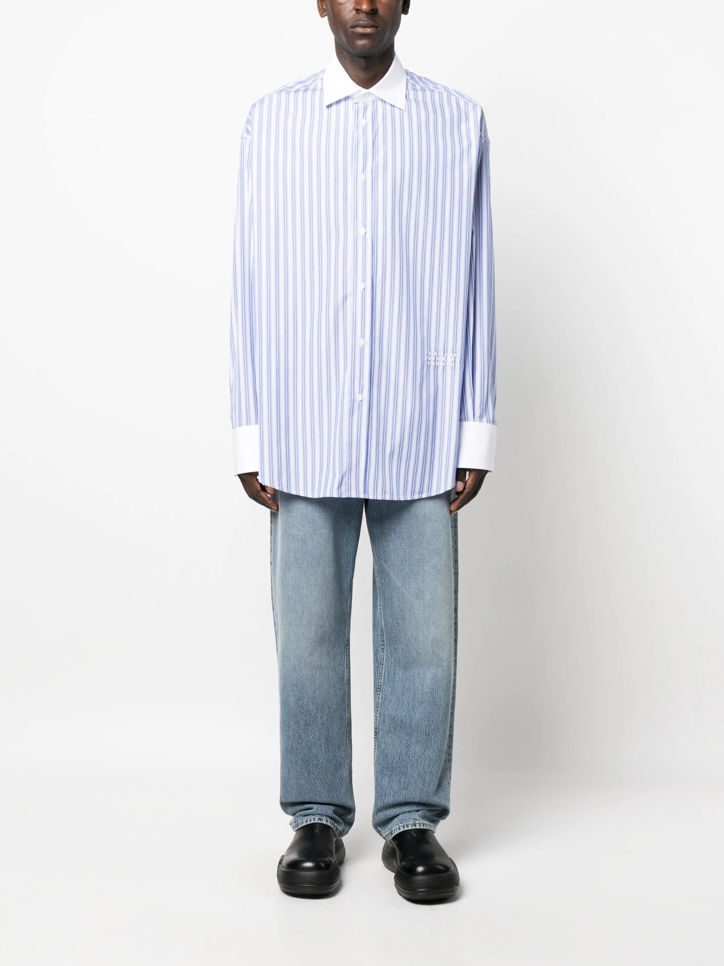 logo-embroidered striped cotton shirt