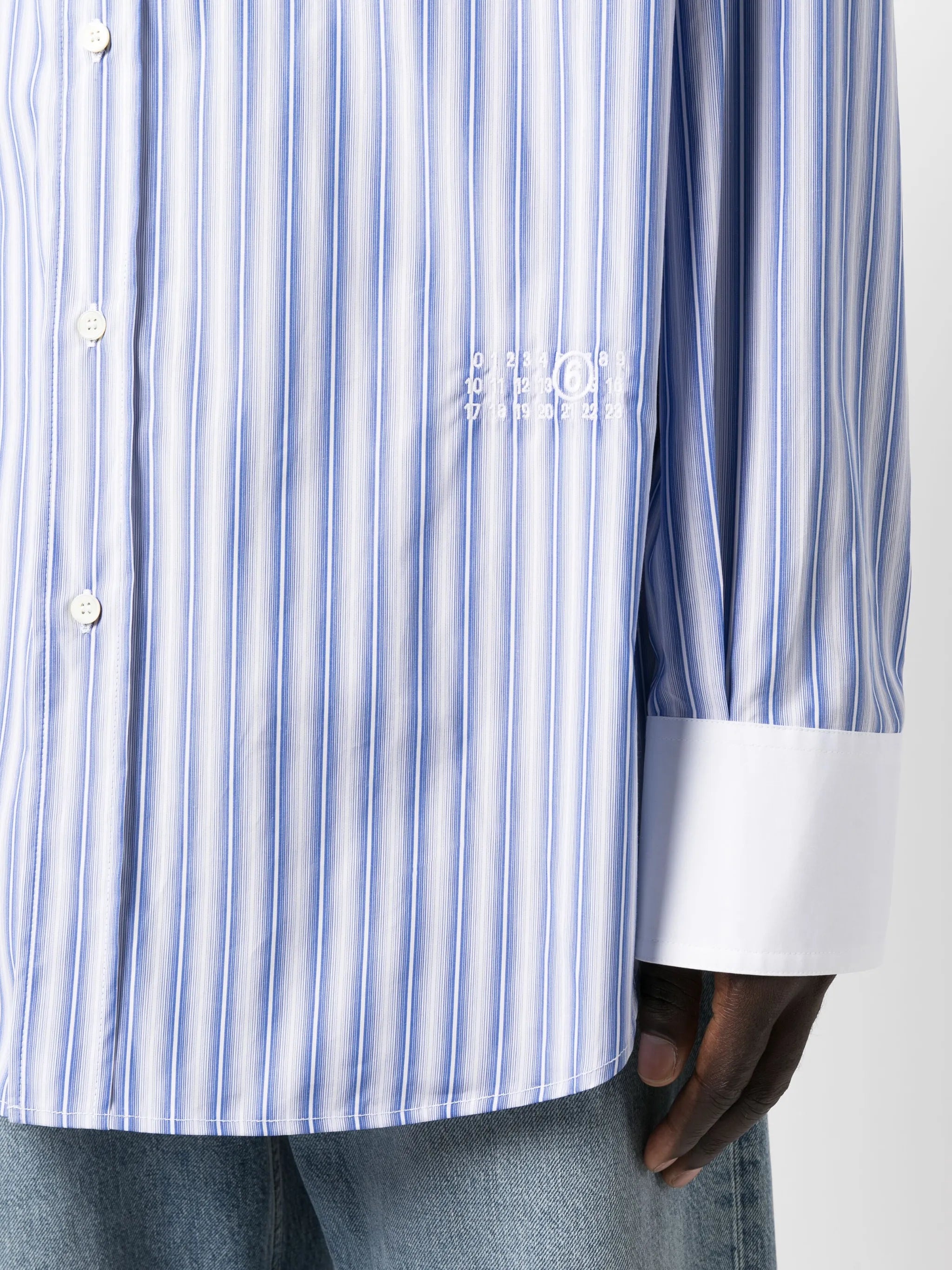 logo-embroidered striped cotton shirt