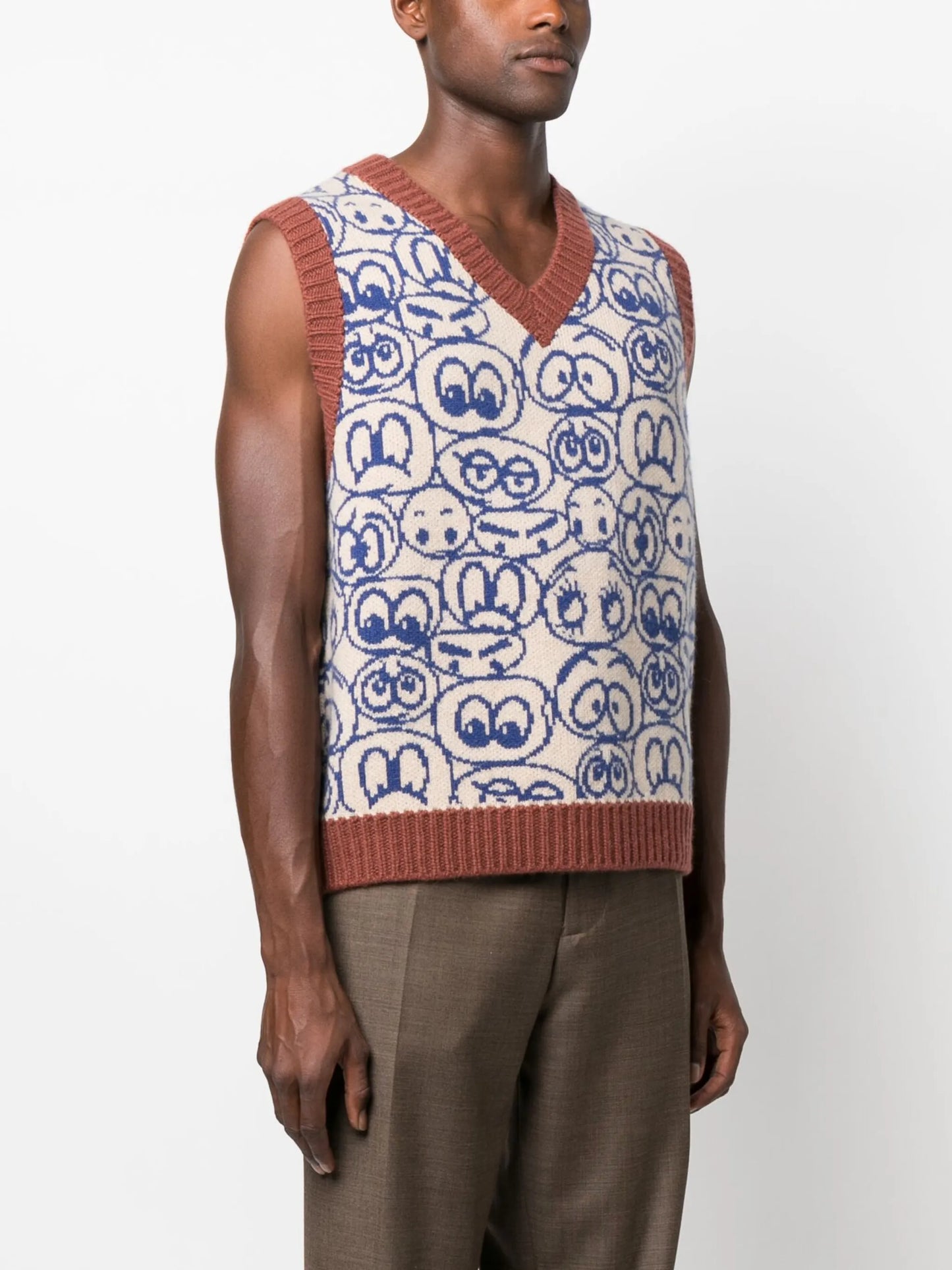 graphic-print V-neck vest