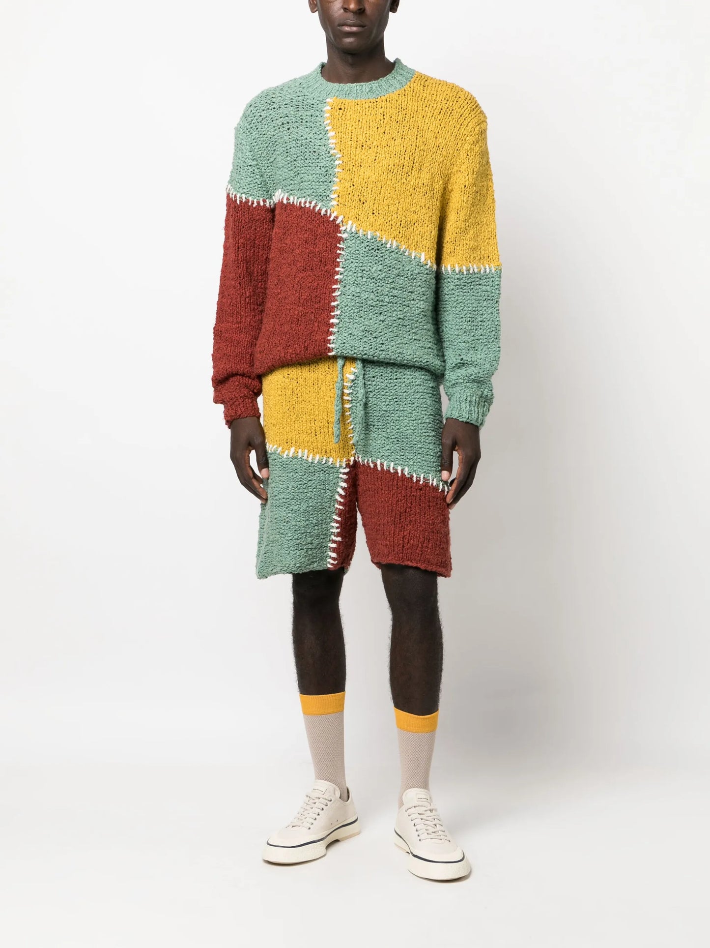 decorative-stitching knitted cotton jumper