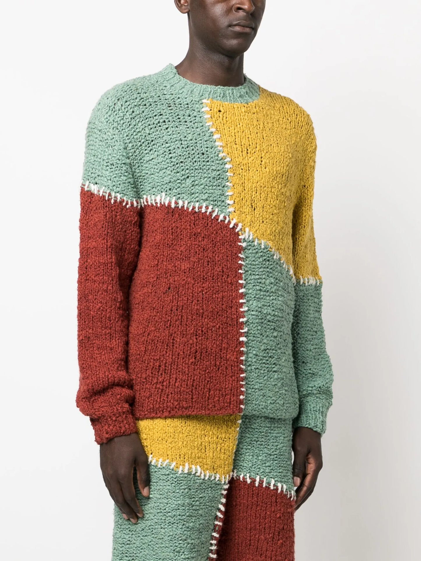 decorative-stitching knitted cotton jumper