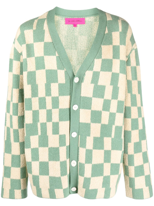 checkerboard-print knit cardigan