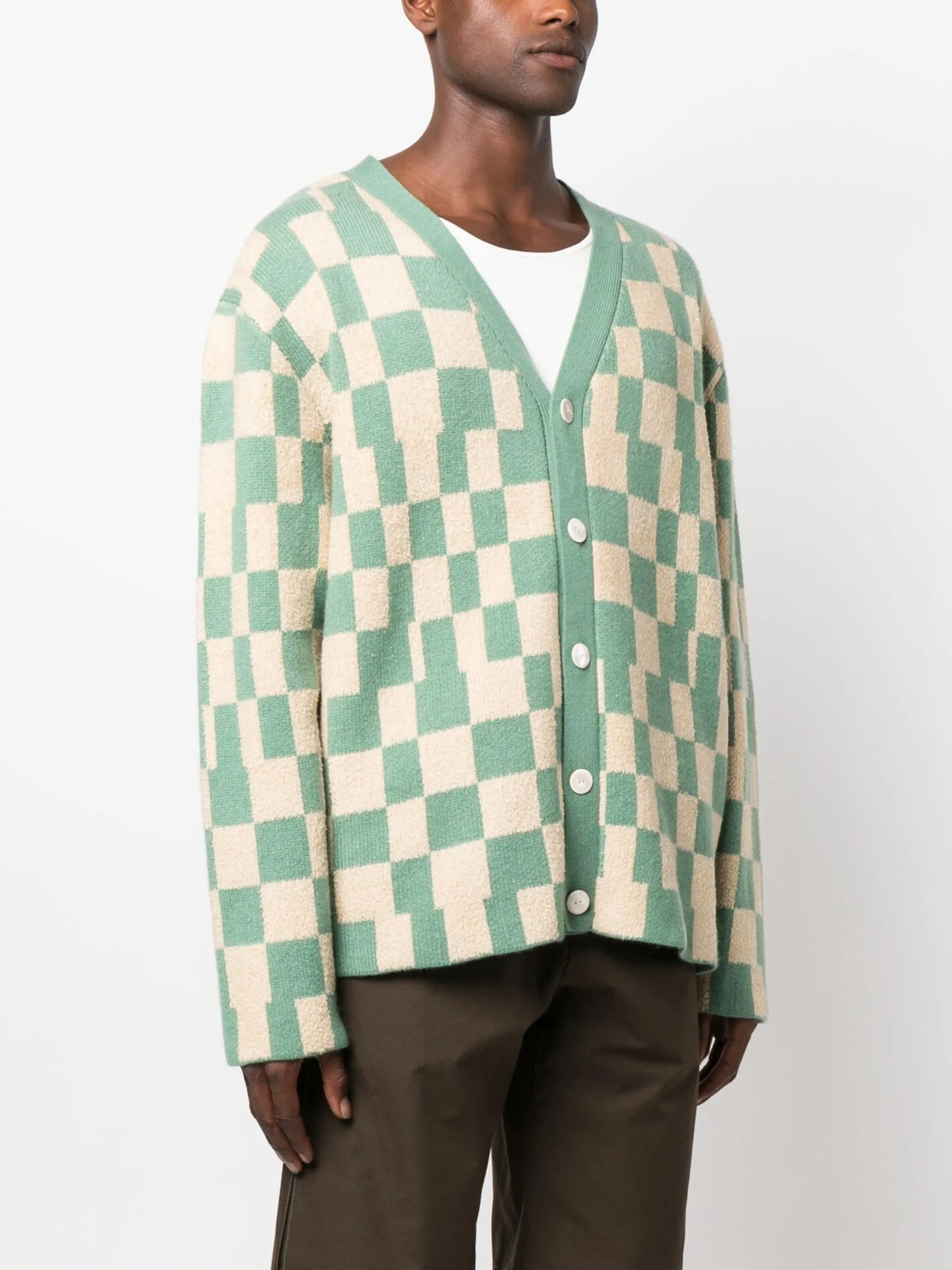 checkerboard-print knit cardigan