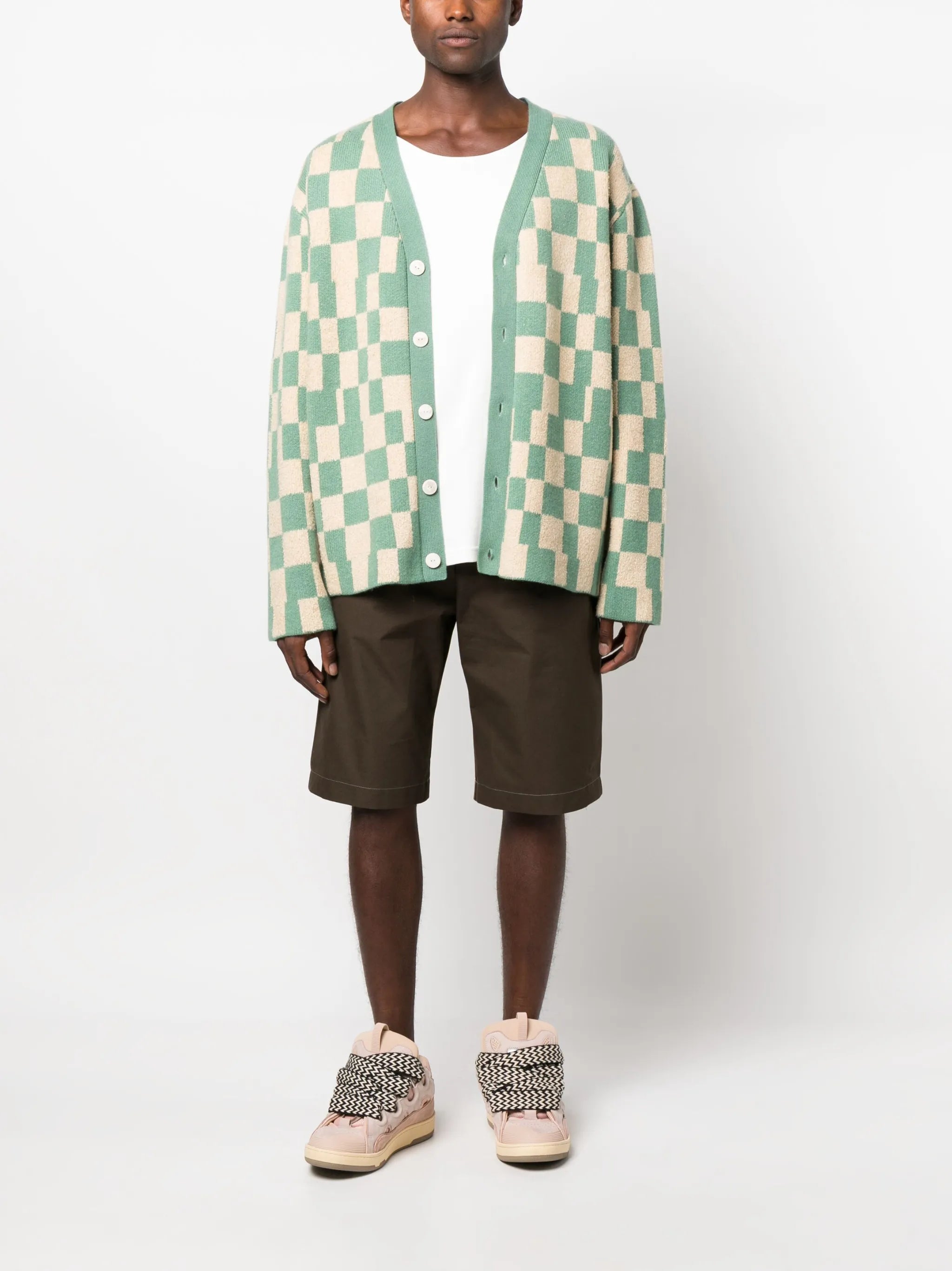 checkerboard-print knit cardigan