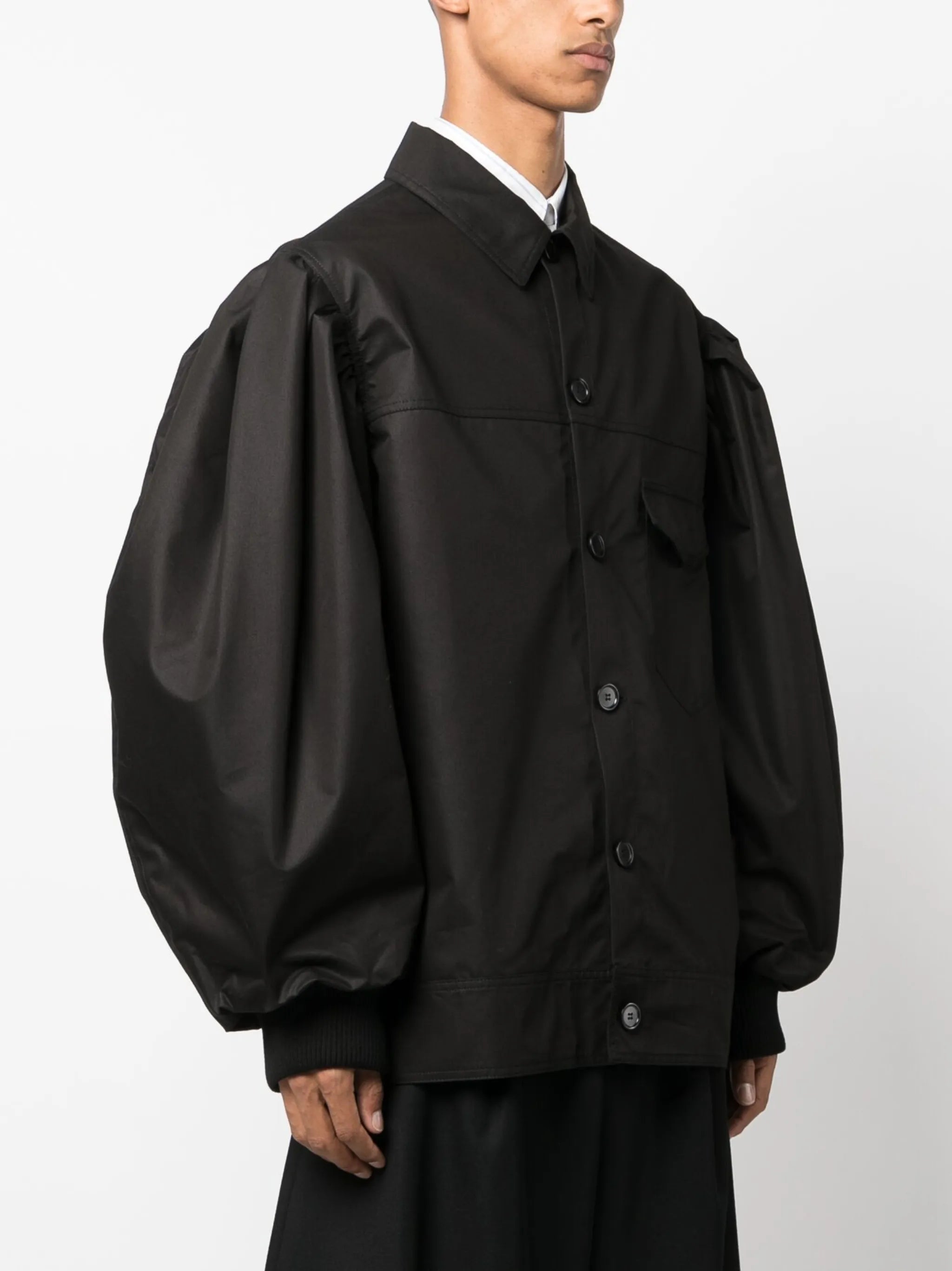 workwear puff-sleeved bomber jacket