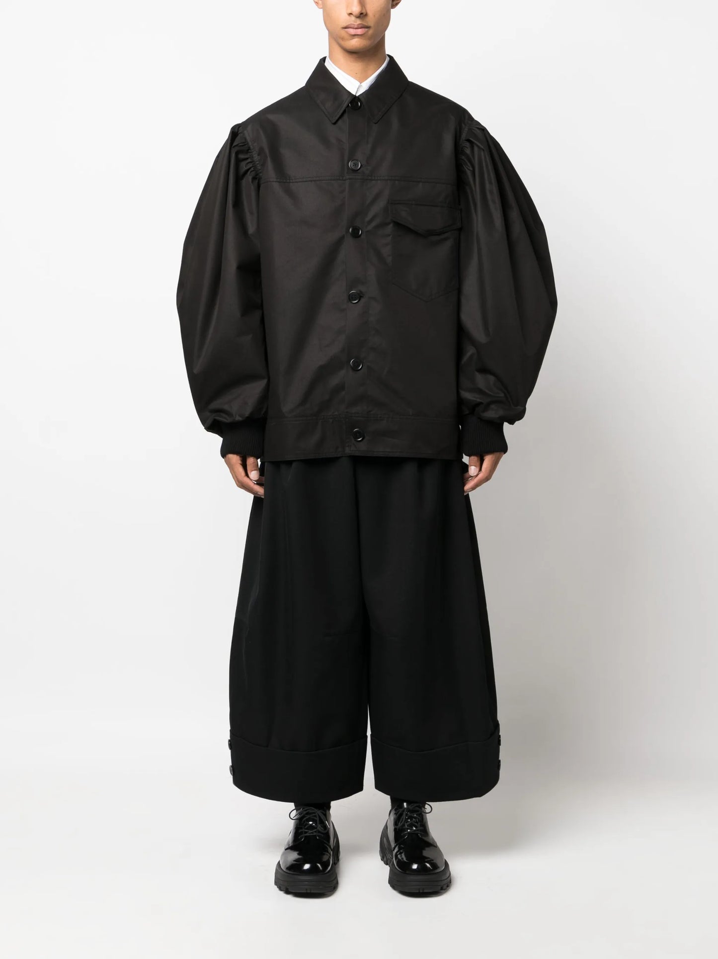 workwear puff-sleeved bomber jacket