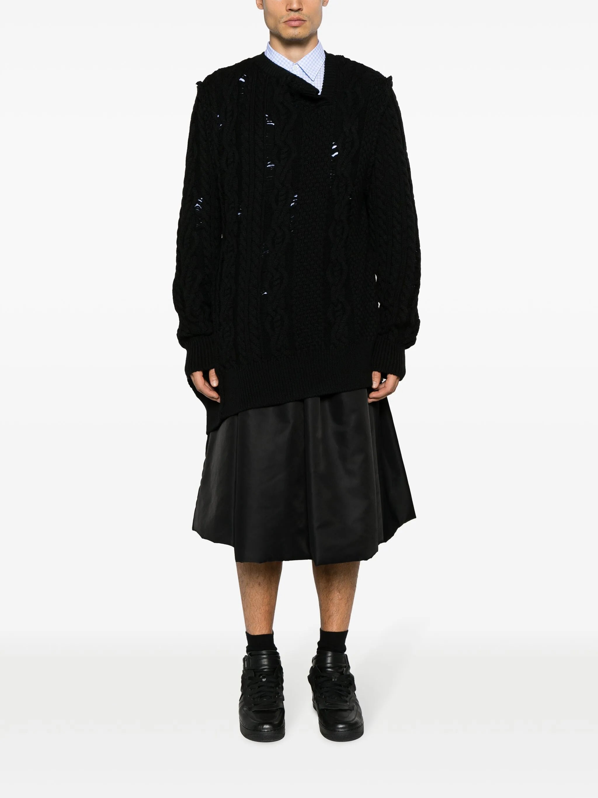 asymmetric cable-knit jumper