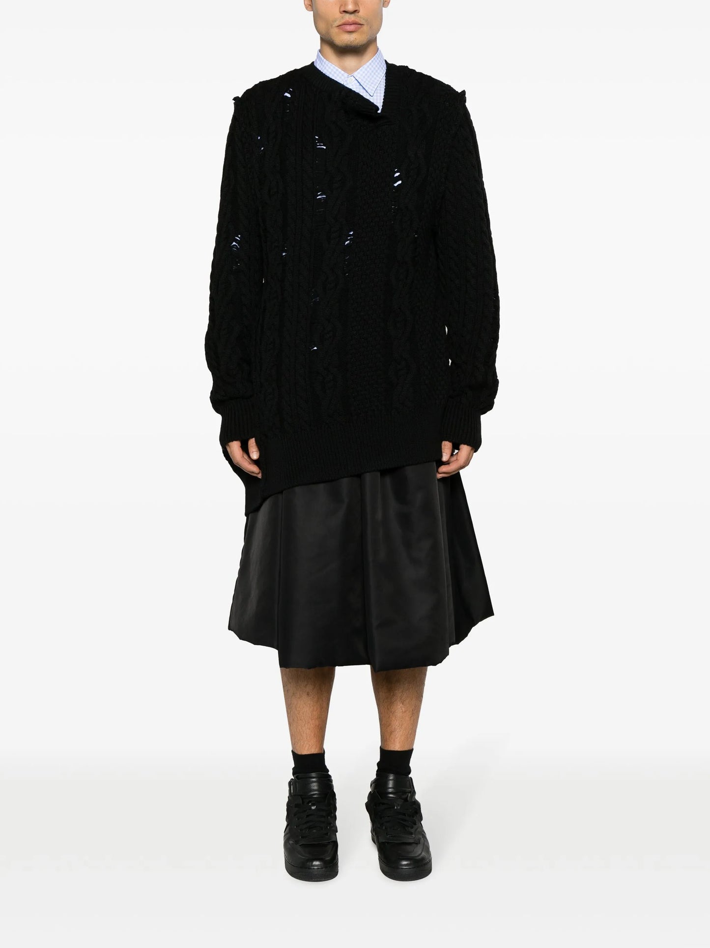 asymmetric cable-knit jumper