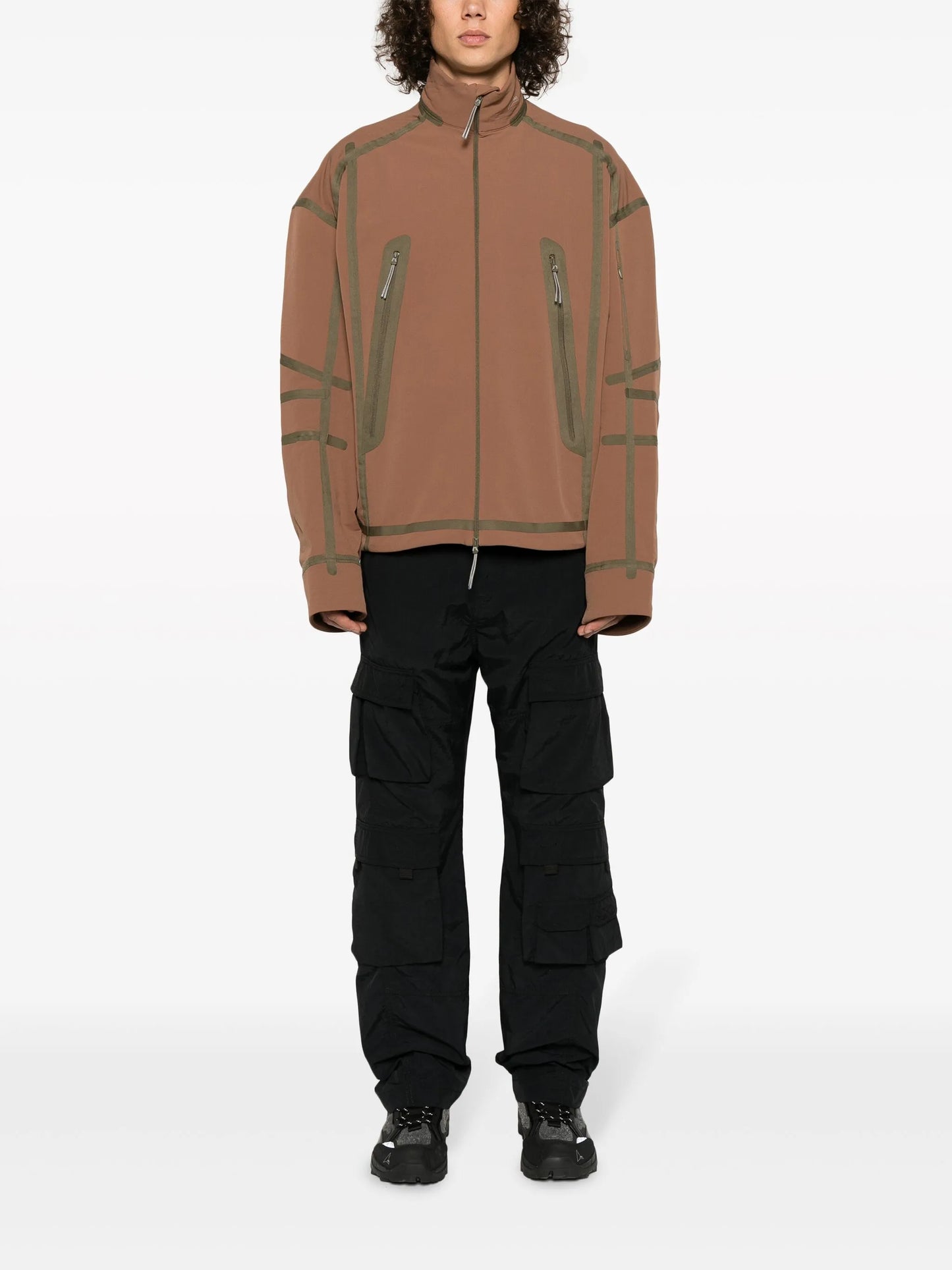 contrast-trim softshell hiking jacket