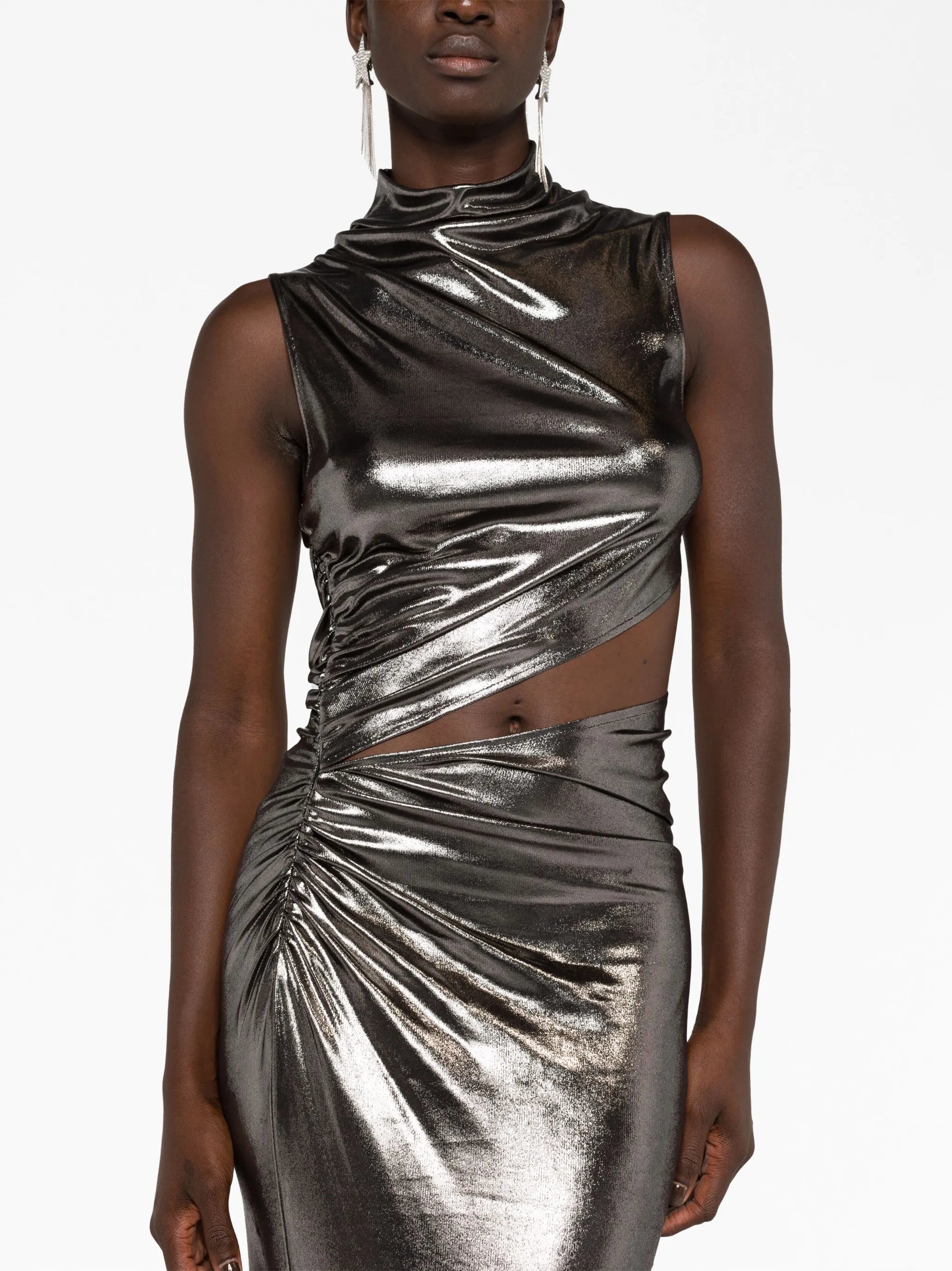 metallic cut-out gown
