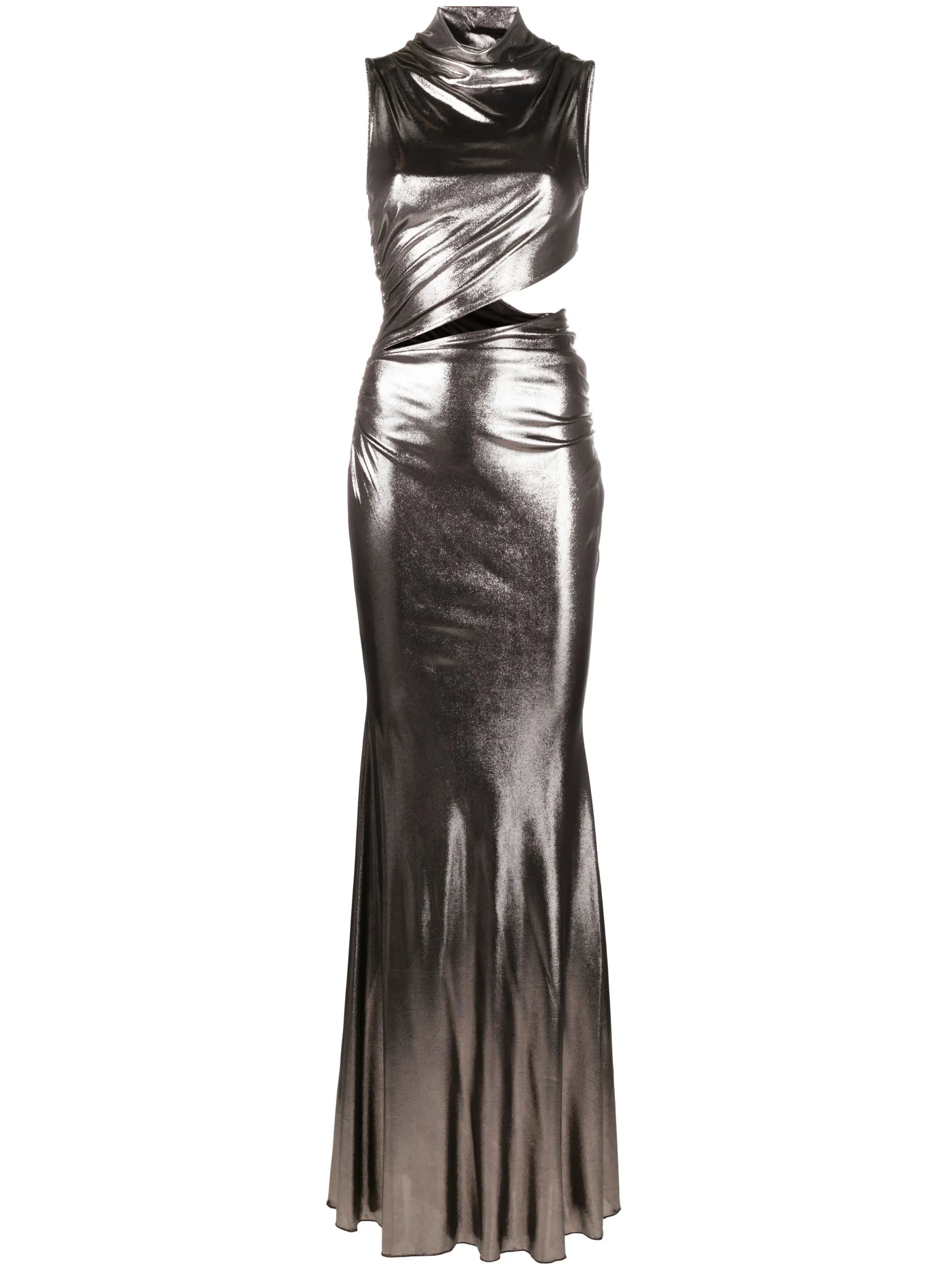 metallic cut-out gown
