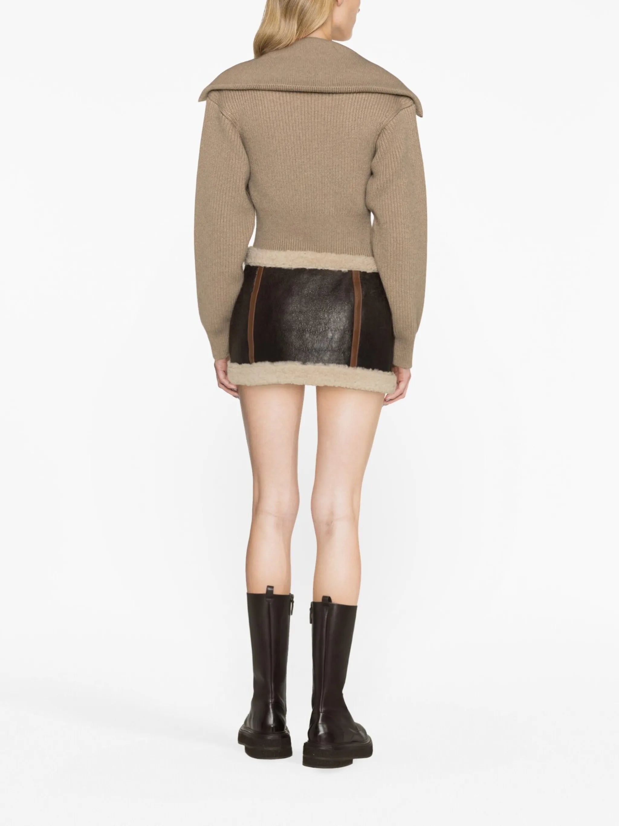 shearling-trim leather miniskirt