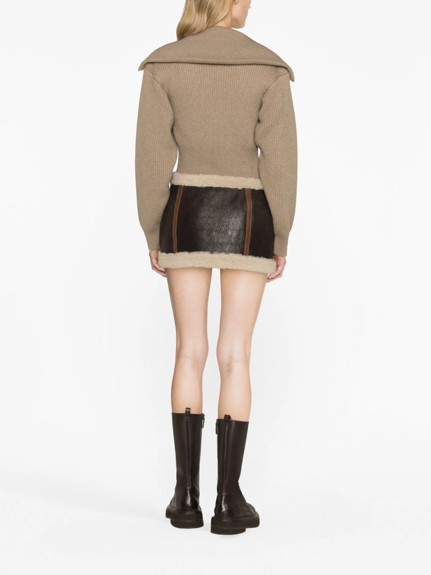 shearling-trim leather miniskirt