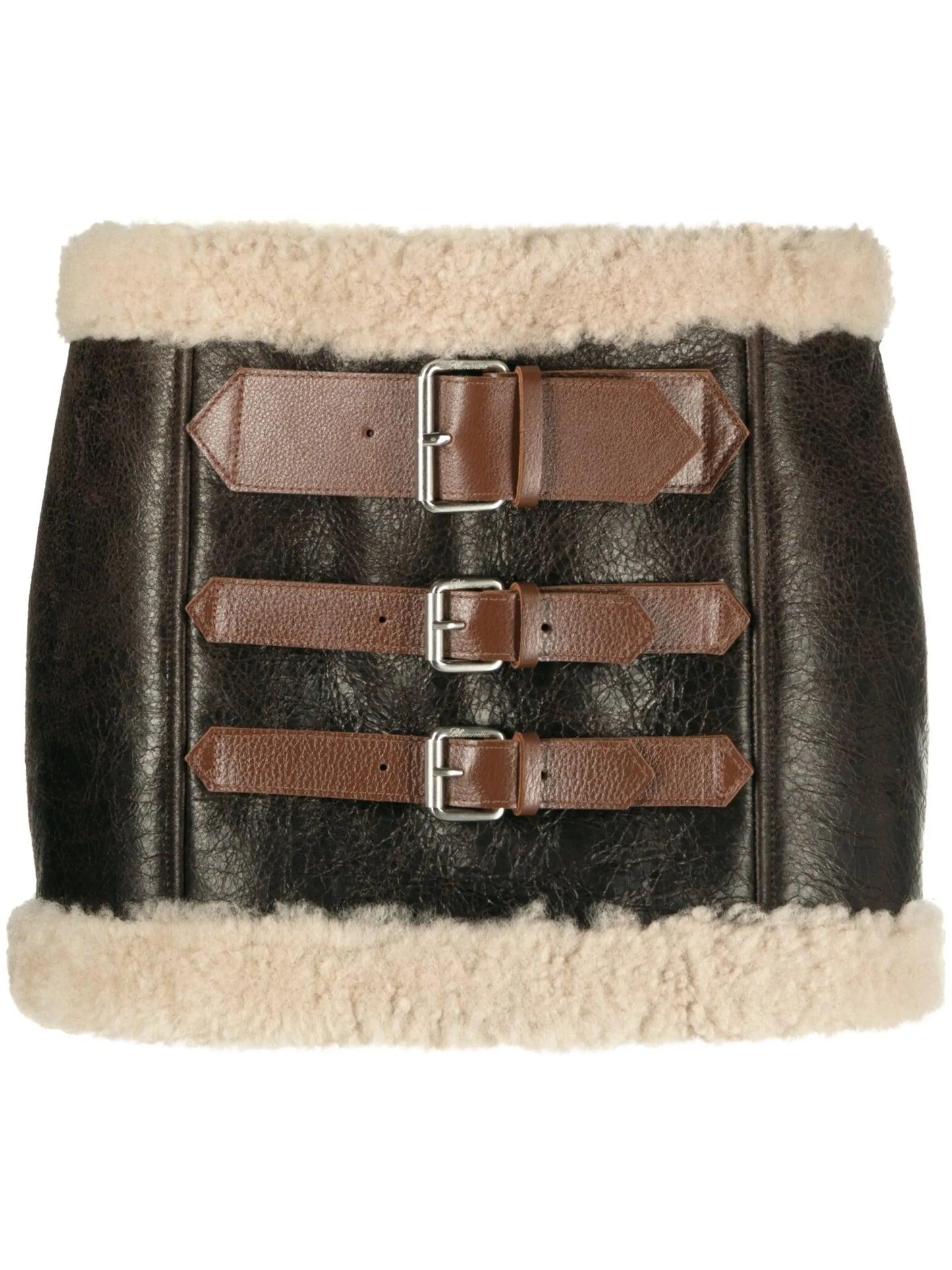 shearling-trim leather miniskirt