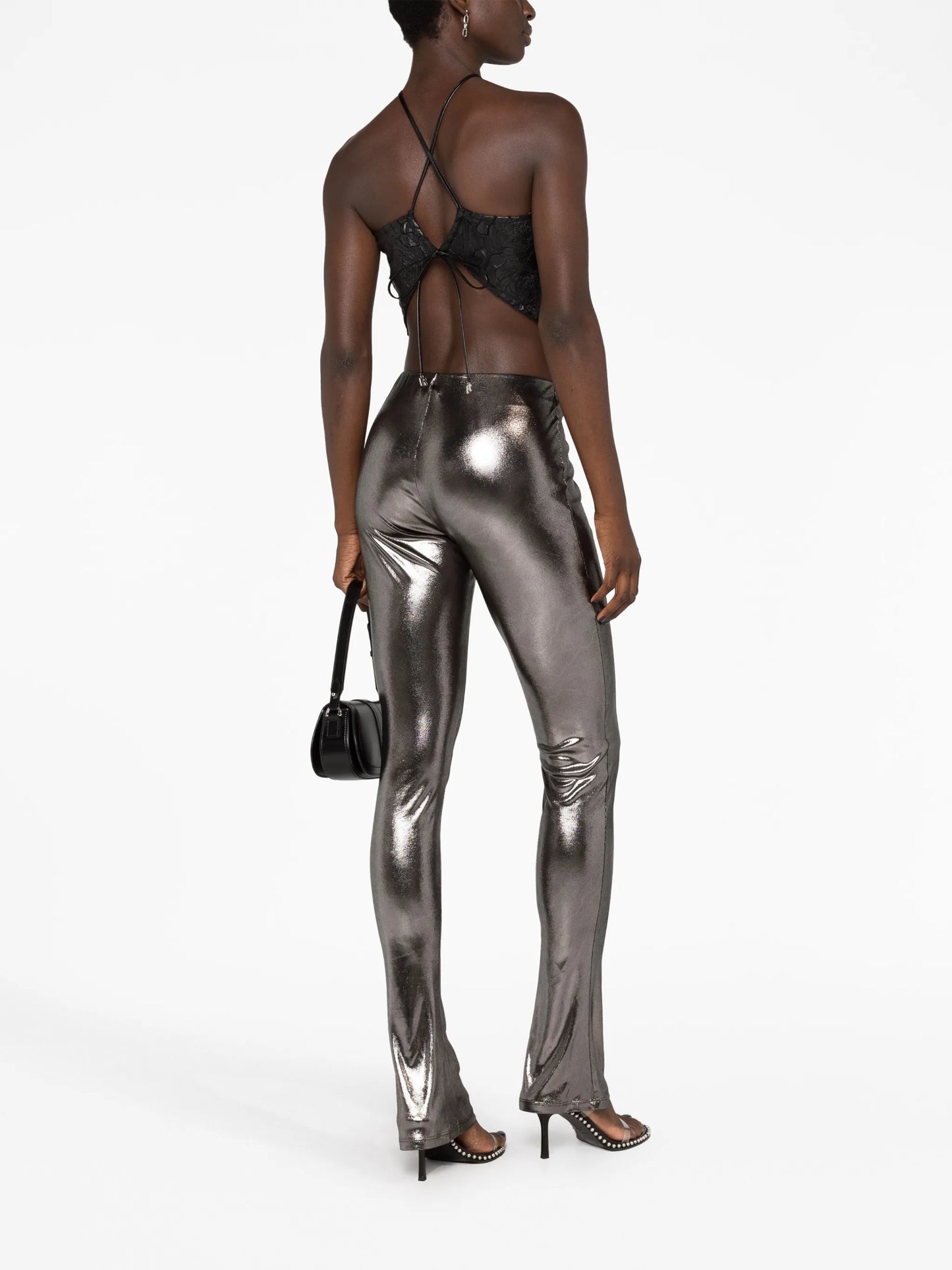 laminated-finish high-waisted trousers