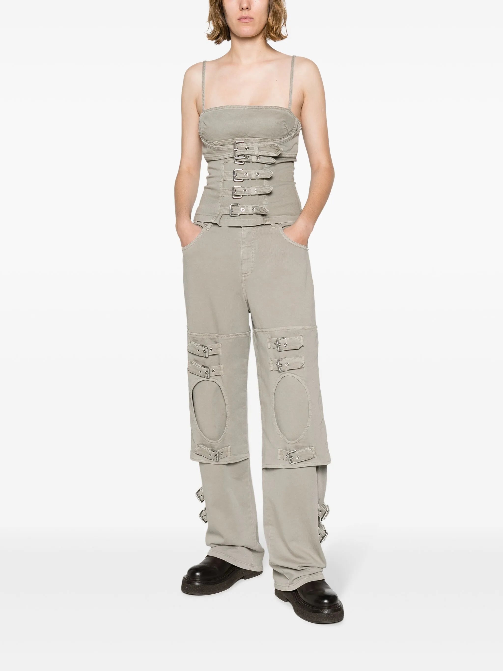 buckle-detail boyfriend jeans
