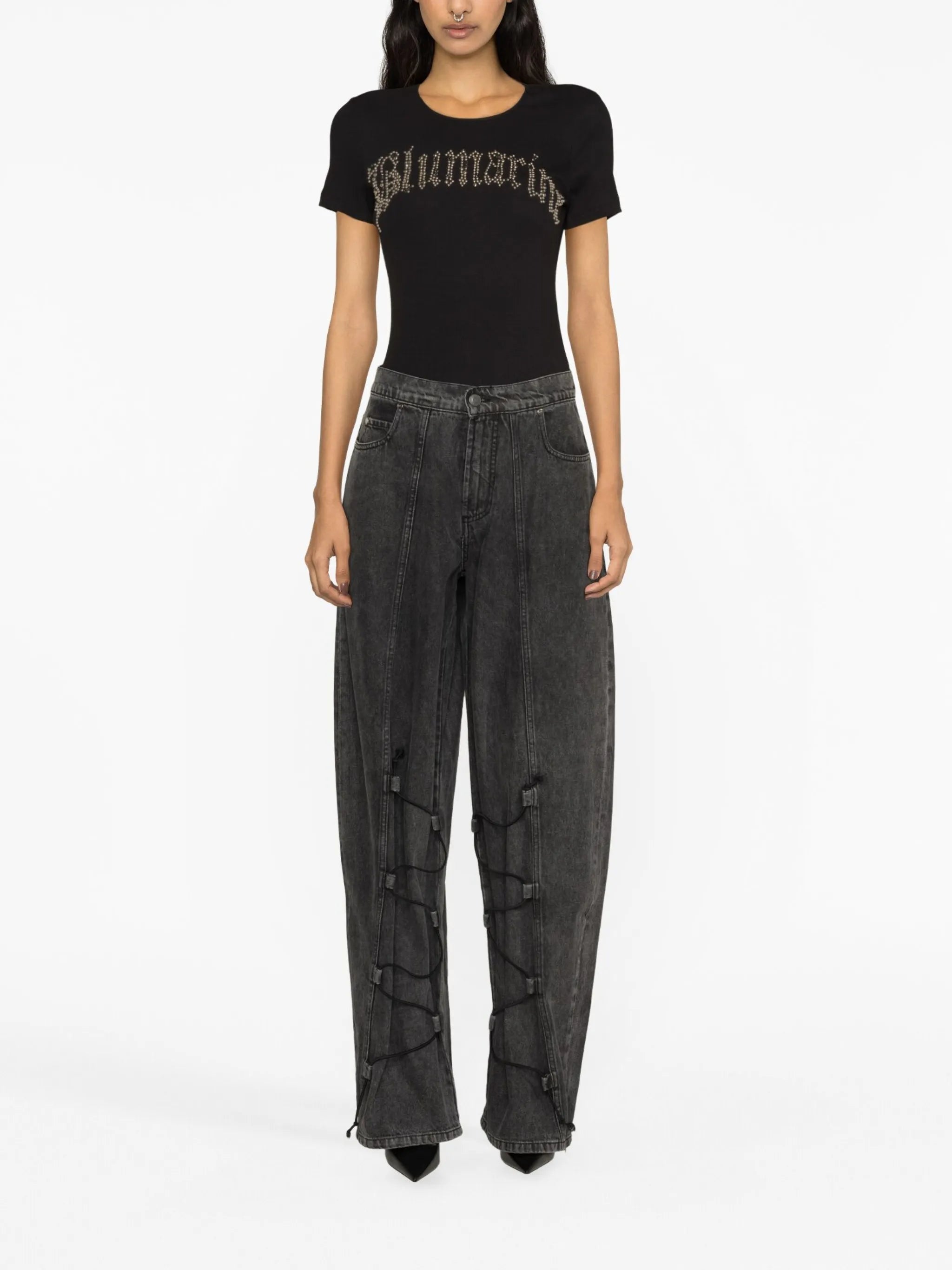 logo-embellished ribbed T-shirt