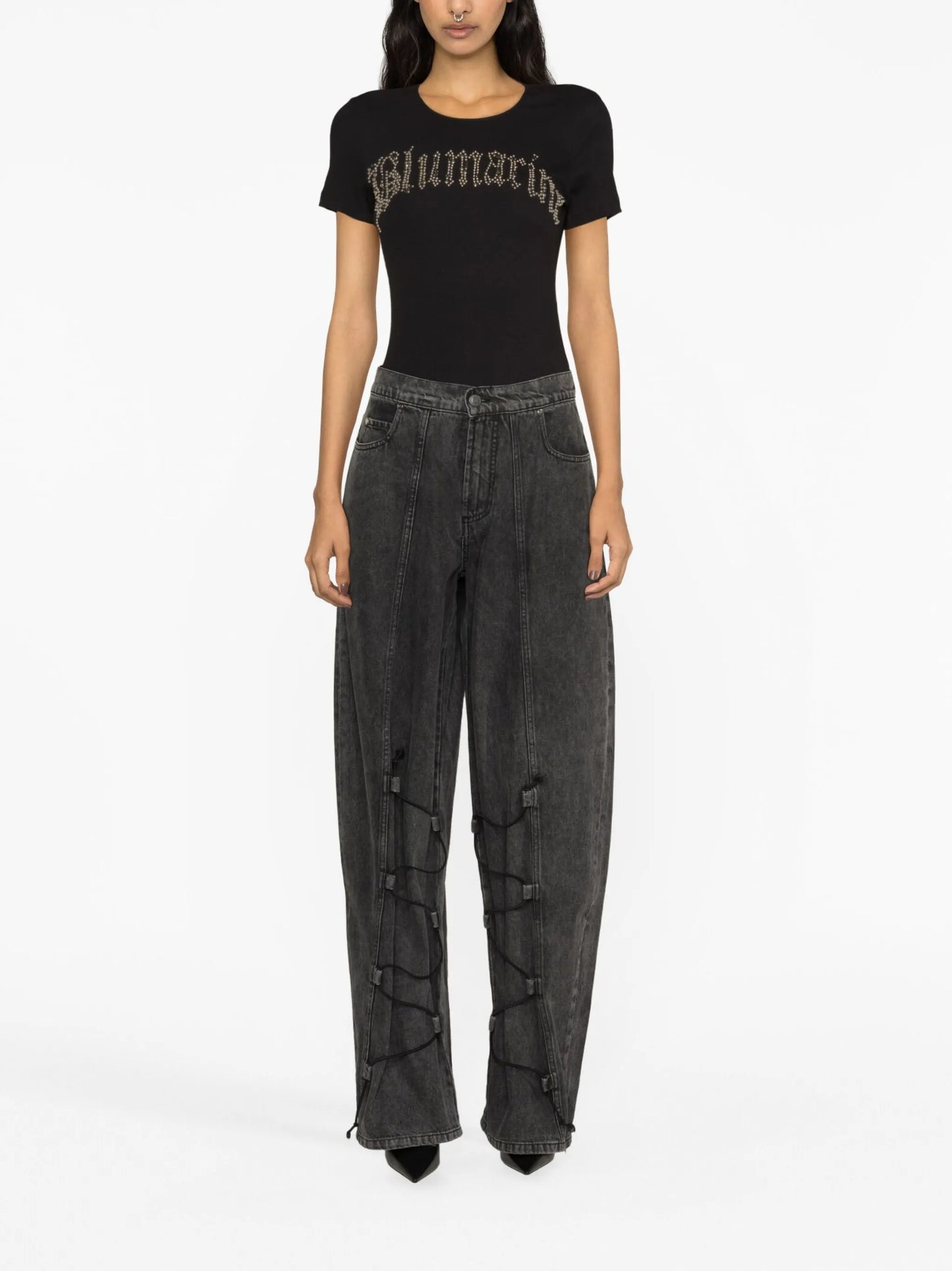 logo-embellished ribbed T-shirt