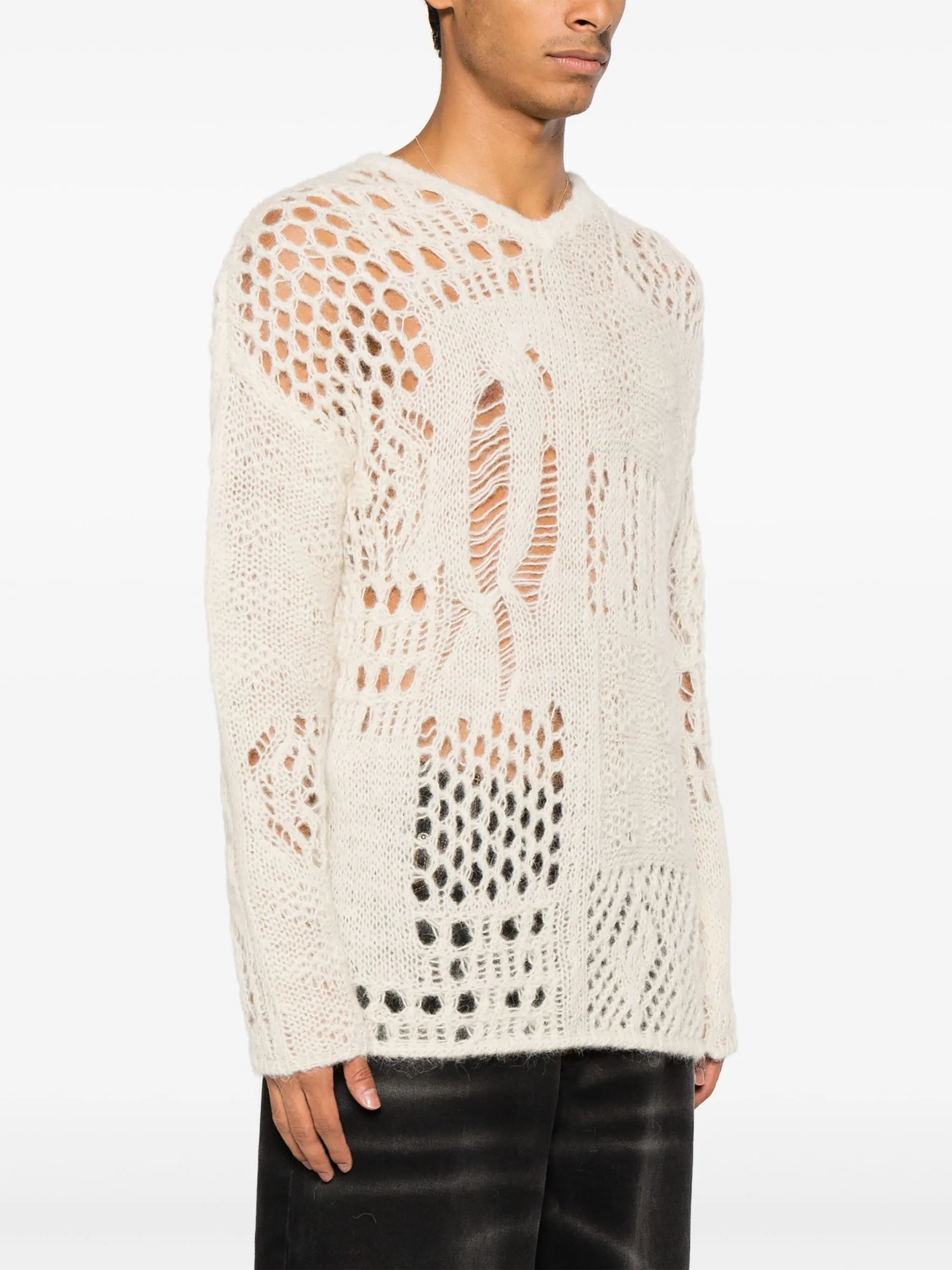 crochet-knit alpaca-wool jumper