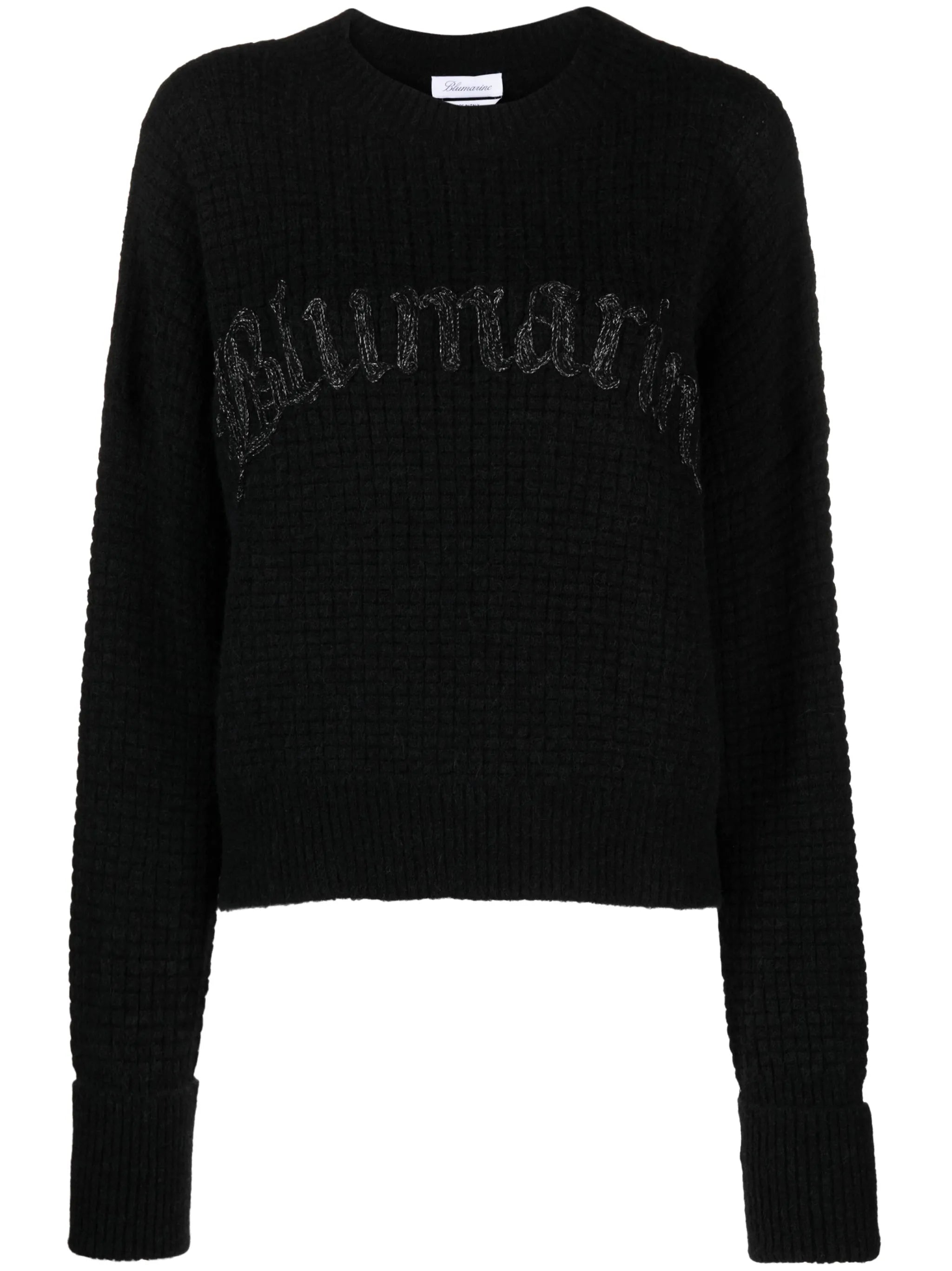 logo-embroidered chunky-knit jumper