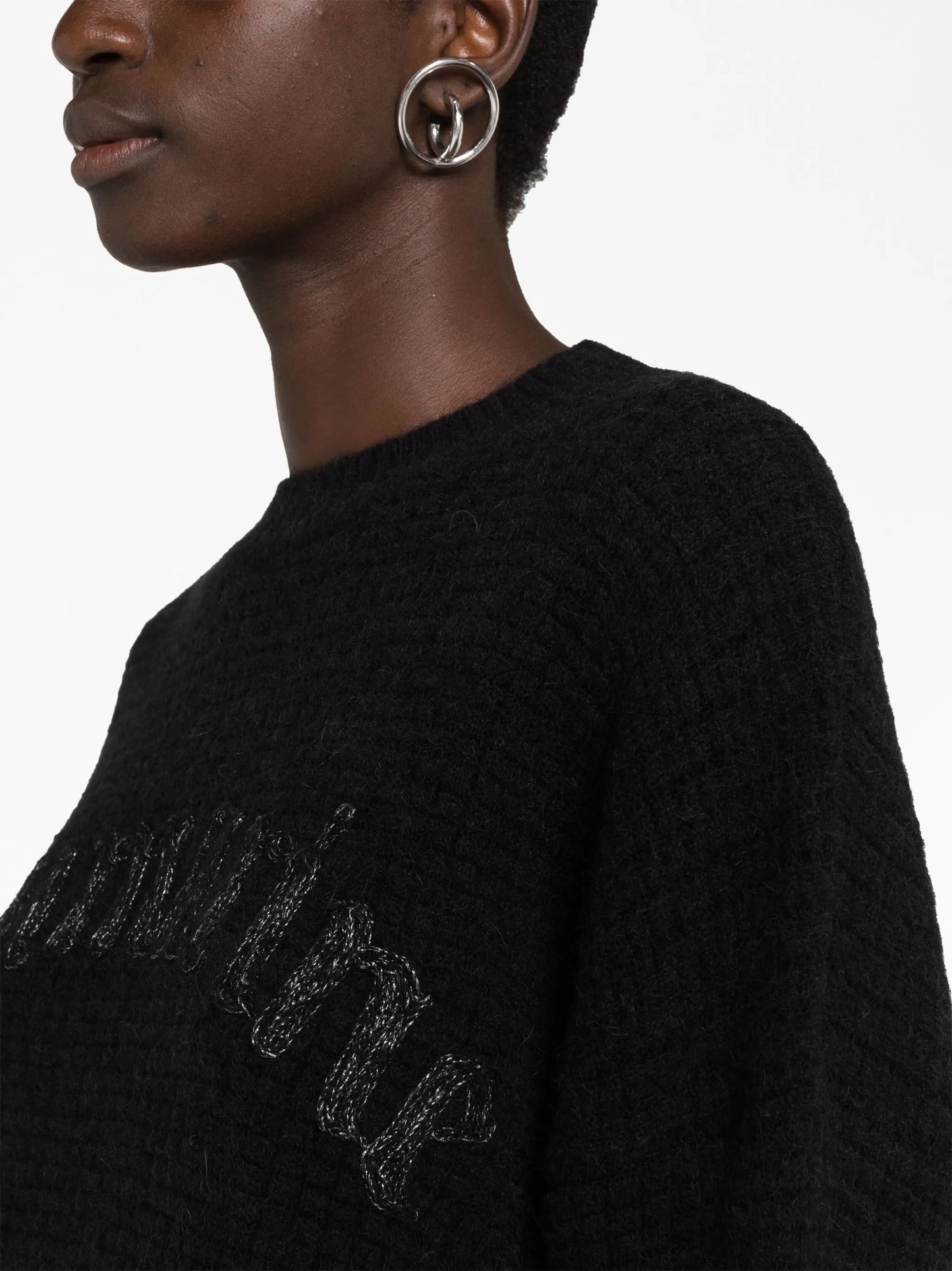 logo-embroidered chunky-knit jumper
