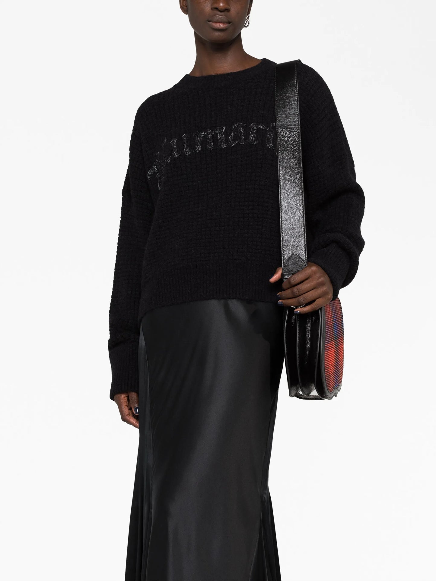 logo-embroidered chunky-knit jumper
