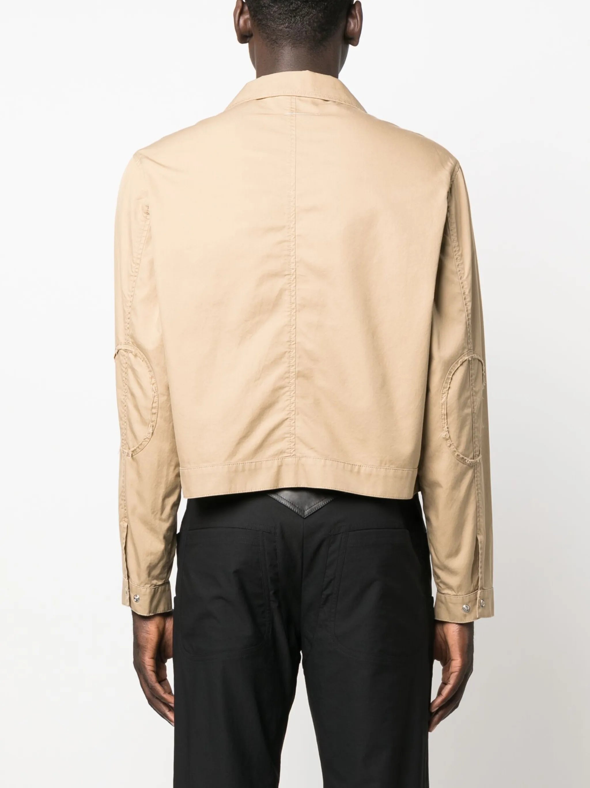 logo-embroidered frayed shirt jacket