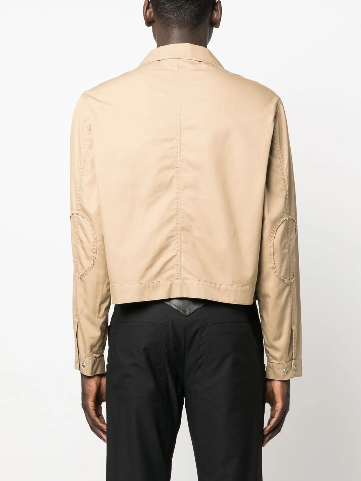 logo-embroidered frayed shirt jacket